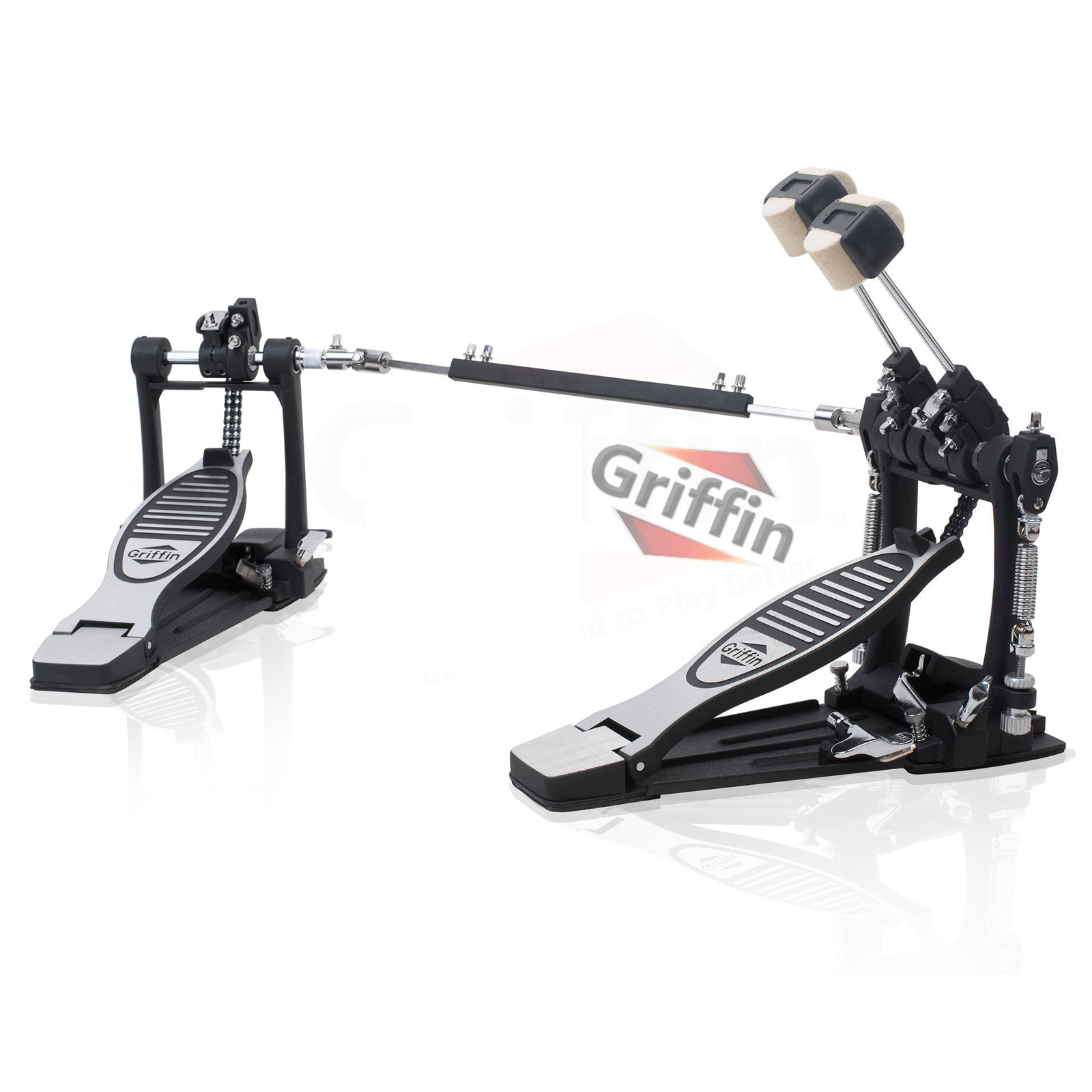 GRIFFIN Double Kick Drum Pedal – Twin Foot Bass Dual Chain Percussion Hardware