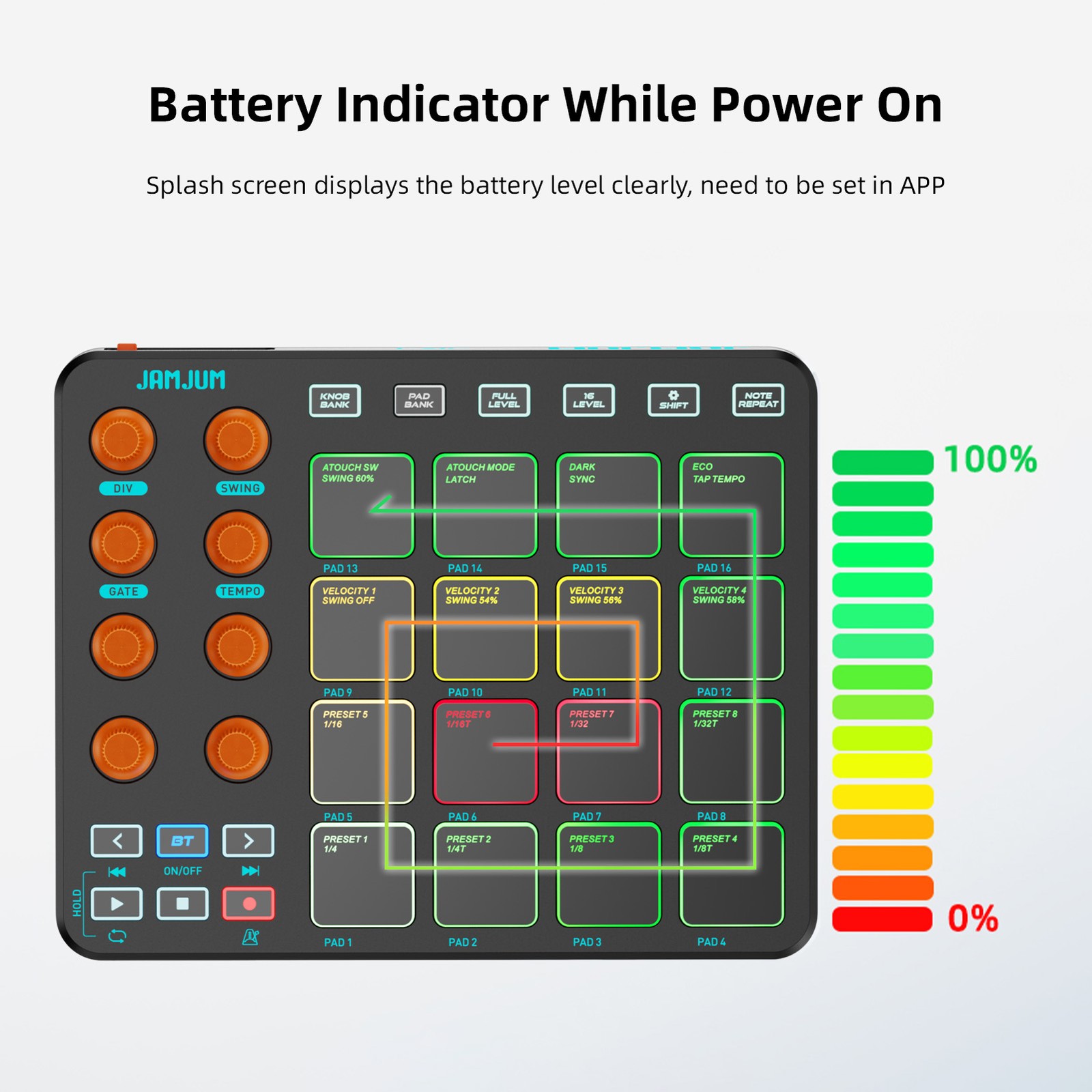 Mini MIDI Synthesizer 16 RGB Pads Adjustable Lighting Sensitivity Outdoor Music