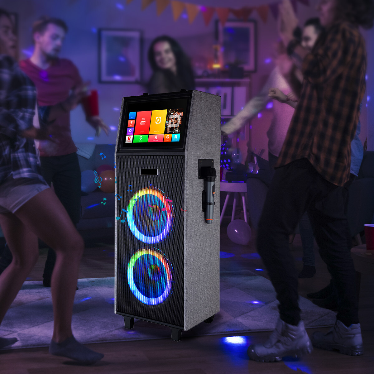 Professional Karaoke Machine Bluetooth Speaker Lyrics Display Screen WirelessMic