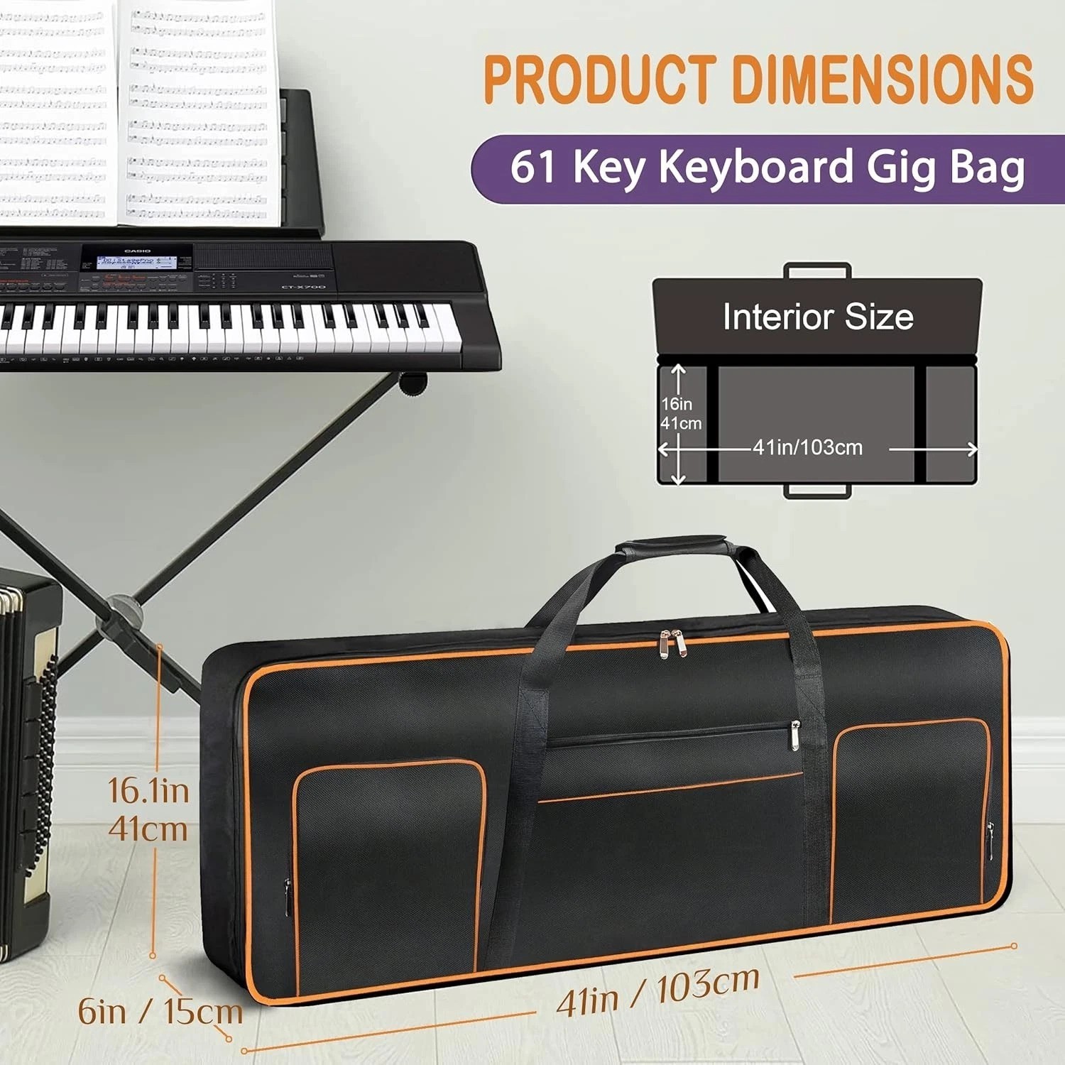 Portable 61-Key Keyboard Case with 10mm Padding – Adjustable Straps Included
