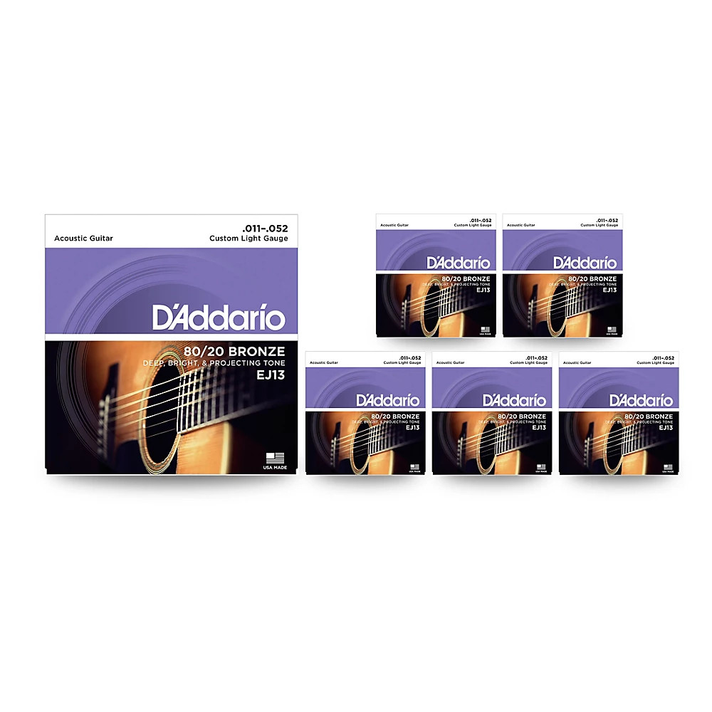 D’Addario EJ13 80/20 Bronze Custom Light Acoustic Guitar Strings – 6 Pack
