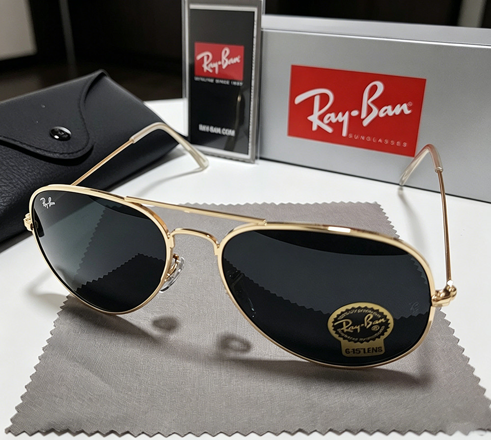 Ray-Ban RB3025 Aviator Pilot Sunglasses Gold Frame Glass Gray Lens 58mm 138mm