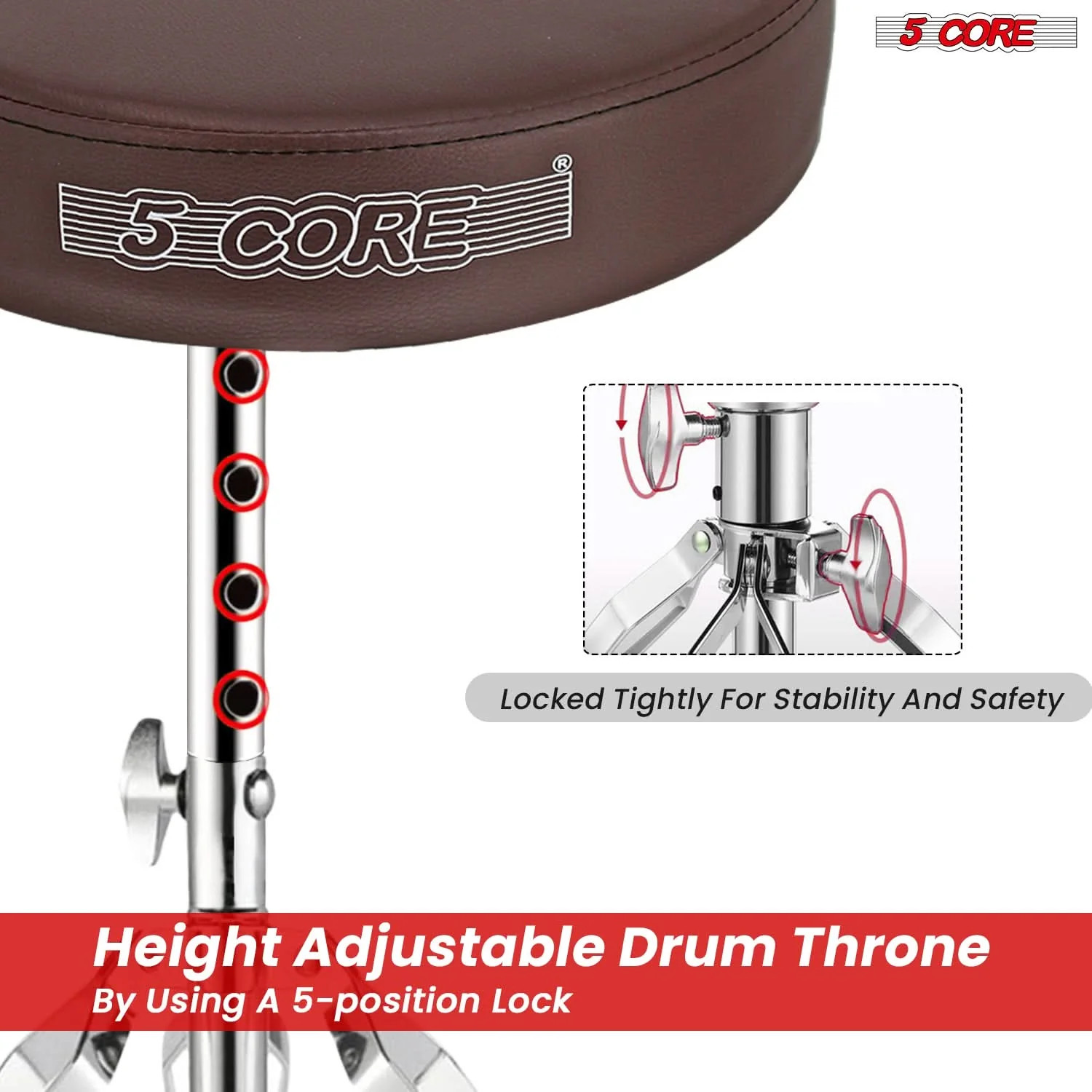 5Core Drum Throne Padded Adjustable Guitar Stool Drummer Seat for Adults & Kids