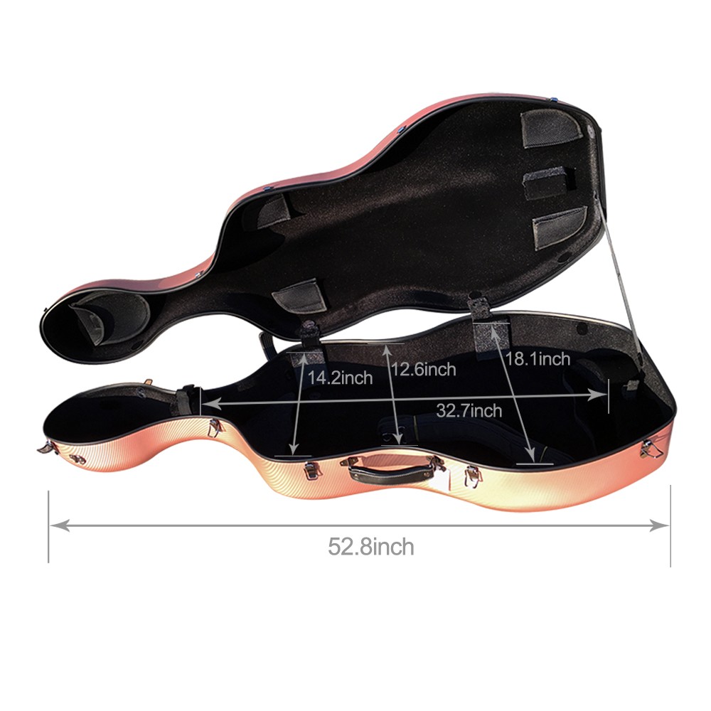 New Cello Case 4/4 Rose Gold Carbon Fiber Adjustable Backstrap Wheel Handle