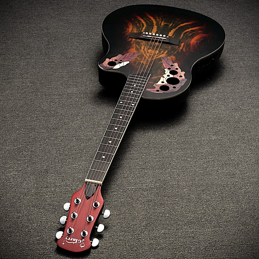 Acoustic Electric Guitar with Round ABS Back, Spruce Top, Cutaway, and Gig Bag