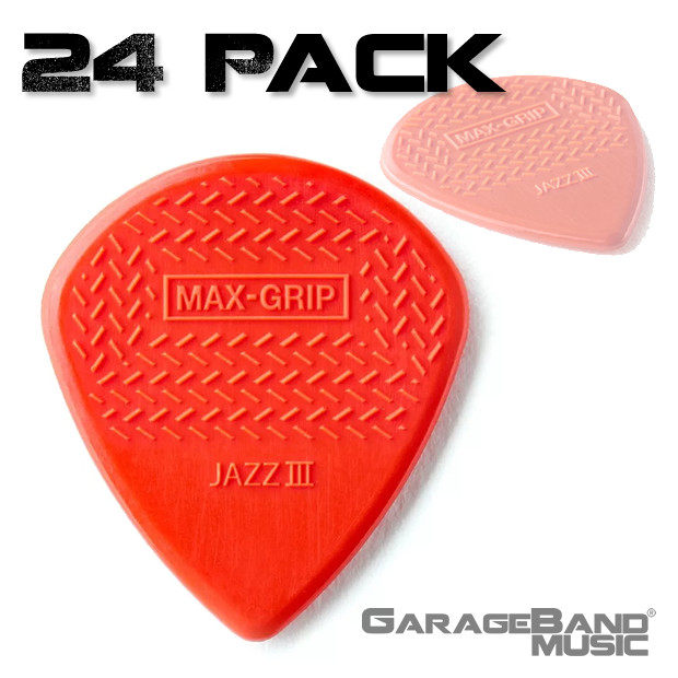 Dunlop 471R3N Nylon Jazz III Max Grip Guitar Picks Red, 24-Pack