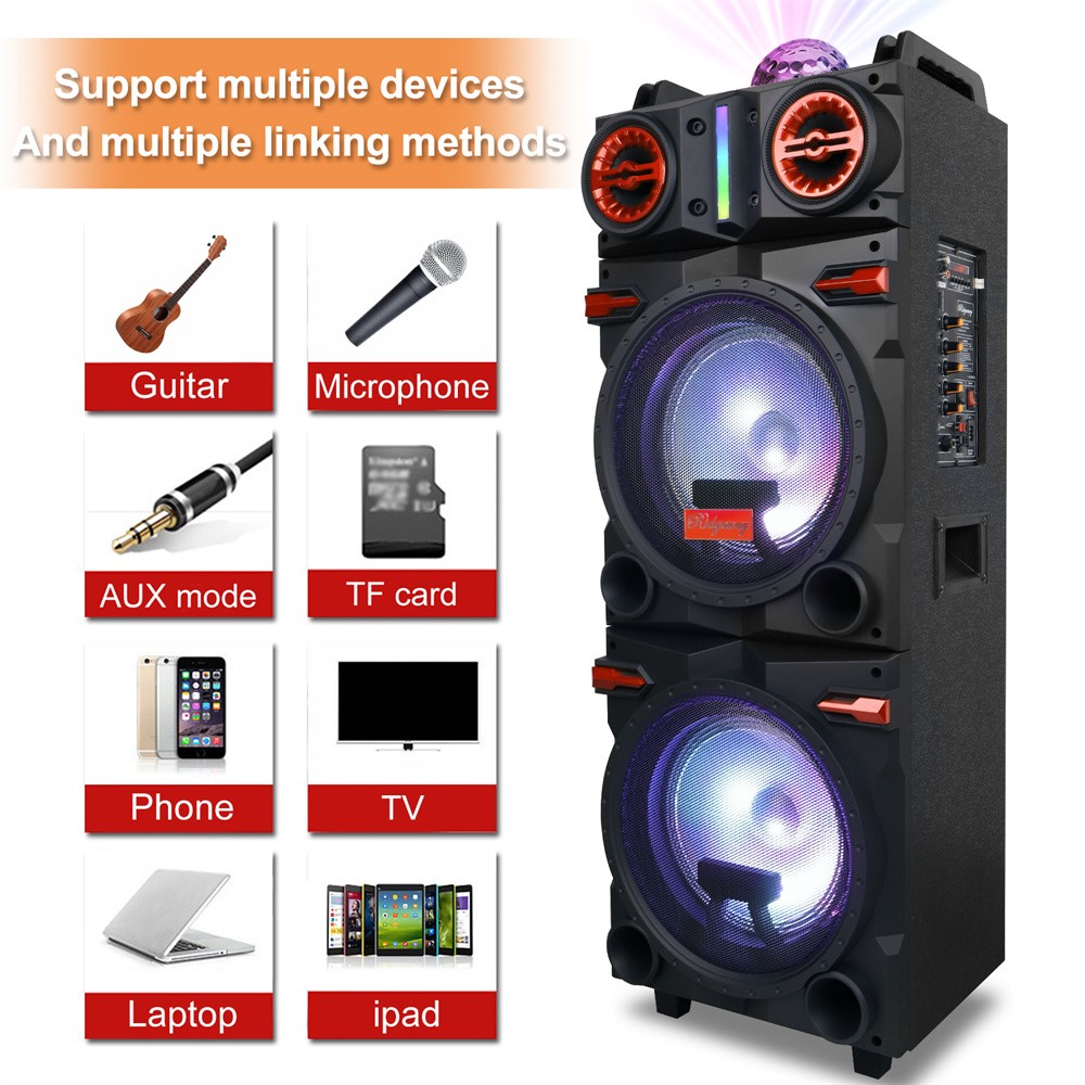 9000W Dual 10″ Subwoofer Bluetooth Speaker Rechargable w/LED DJ FM Party Karaok