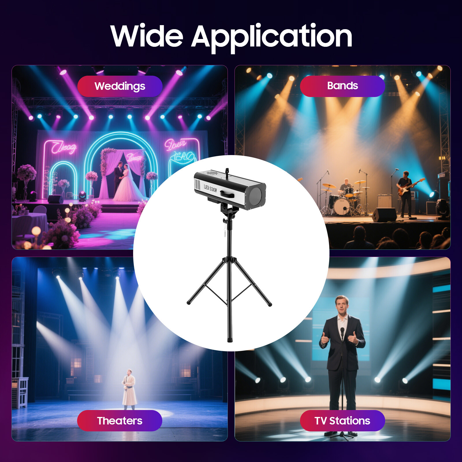 330W RGBW Stage Spotlight LED Follow Spot Light Beam DMX DJ Disco Light w/Tripod