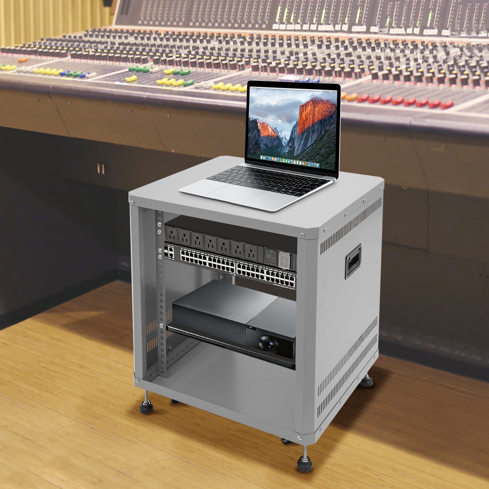 Grey 12U 19.8*22.4*23.6 in Carbon Steel Network & Stereo Rack For Nightclubs