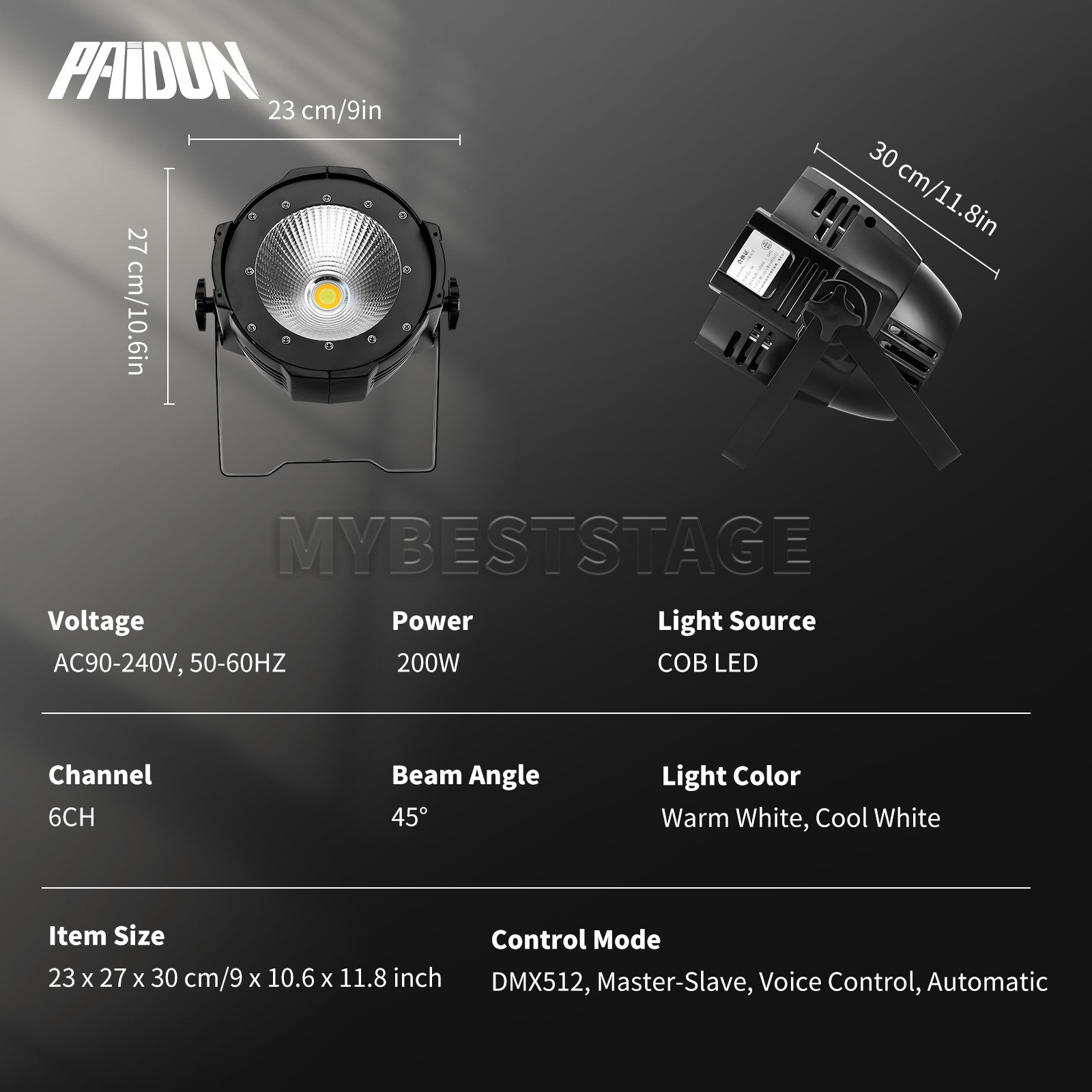 PAIDUN 200W COB LED Warm+Cool White Par Light Audience Blinder DJ Disco Club Bar