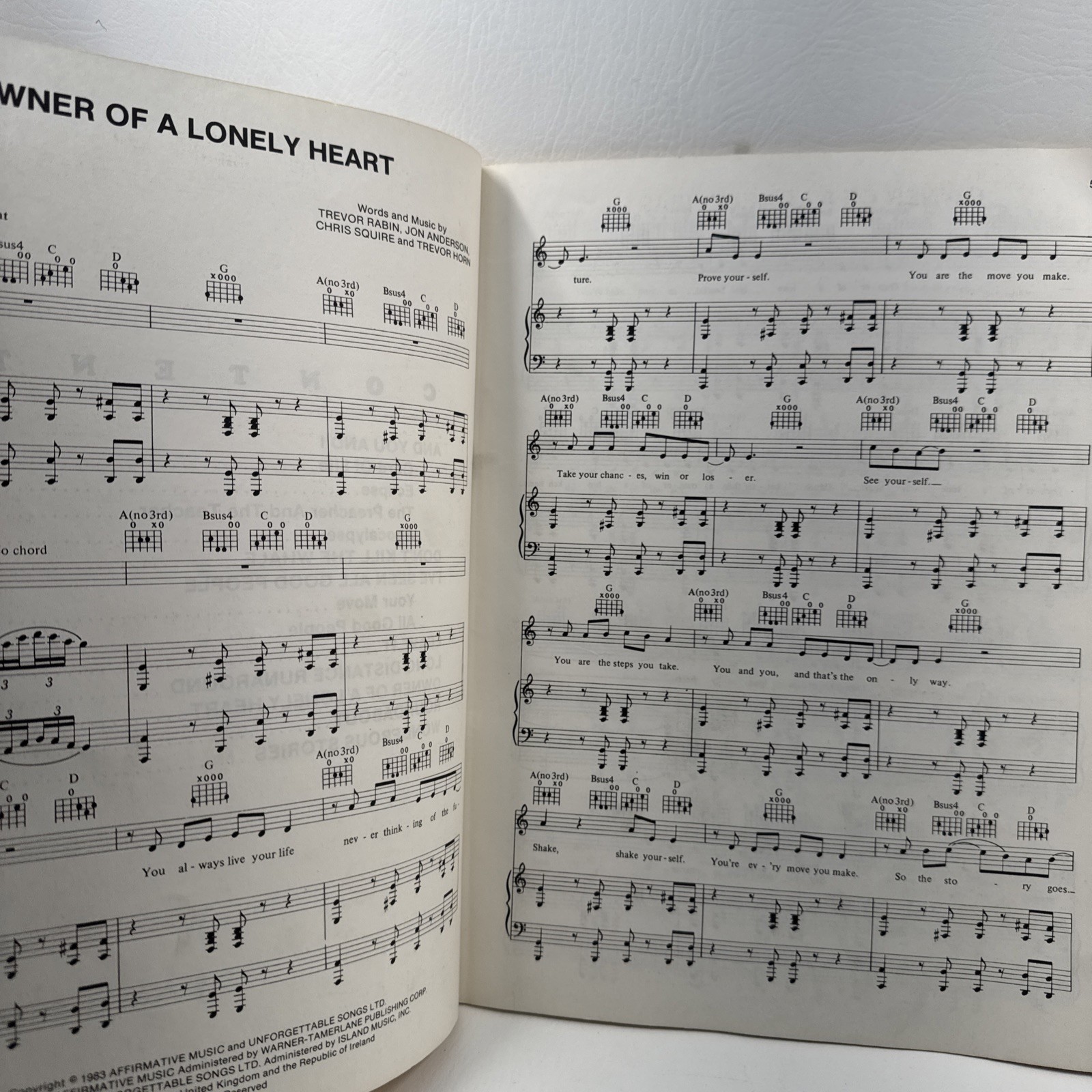 Songbook The Best of YES Piano Voice Guitar Sheet Music 1984