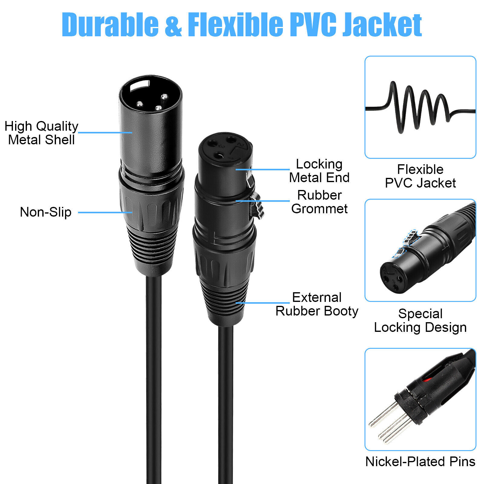 XLR Male to Female Microphone Cable Balanced 3 Pin Mic Connector Extension Cord