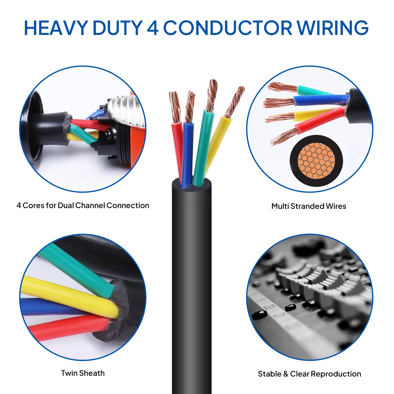 Colored Speakon Cables 12 Feet 4 Conductor 4 Wire Pro PA DJ Speaker Audio Cable