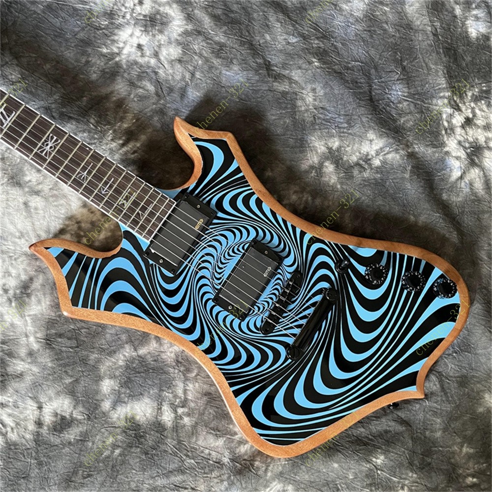 Nomad Solid Electric Guitar Stainless Fret Blue Psychic Bullseye Black Vortex