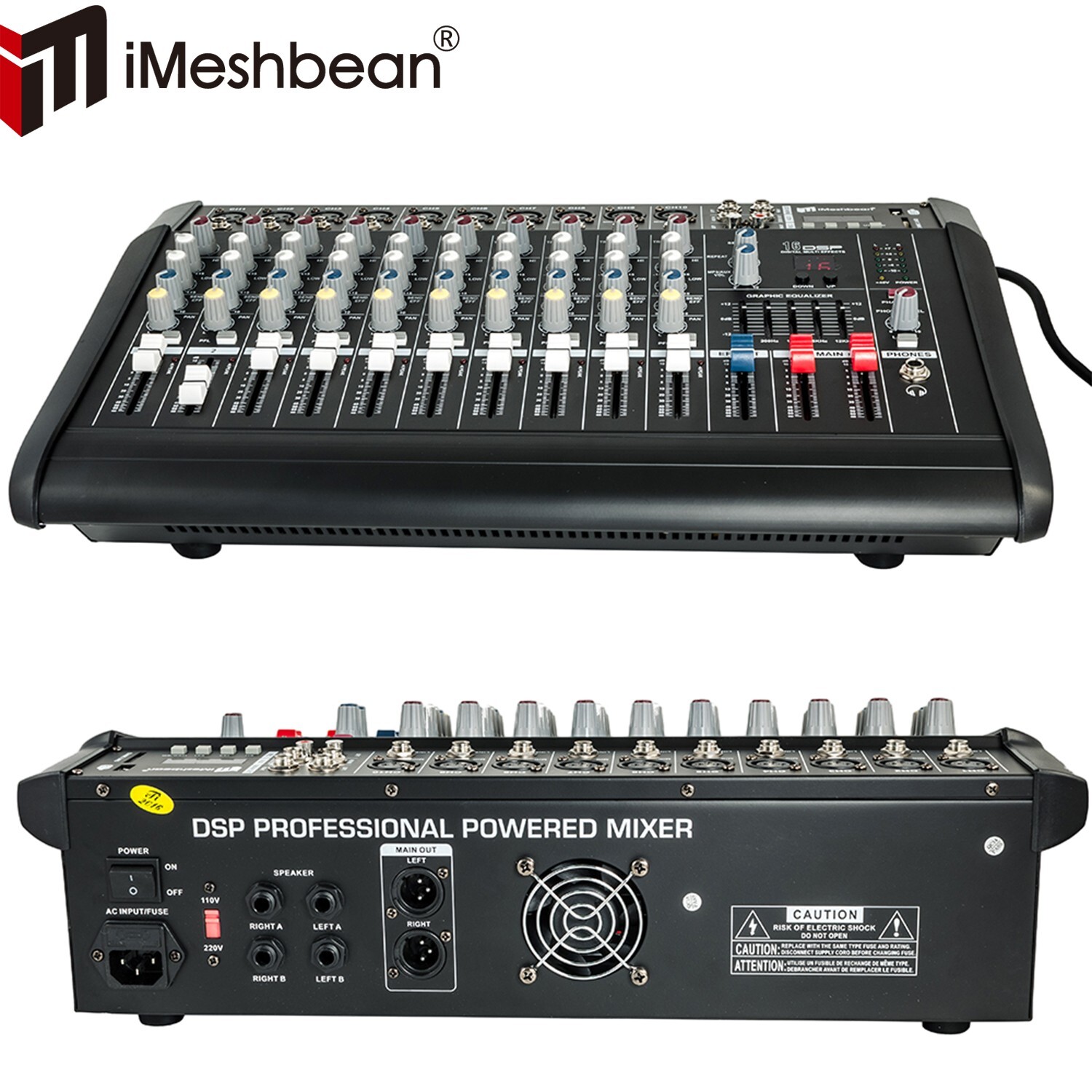 Pro Power Mixer 2000W 10 Channel Audio Mixing Amplifier 16 DSP w/ USB 110-220V