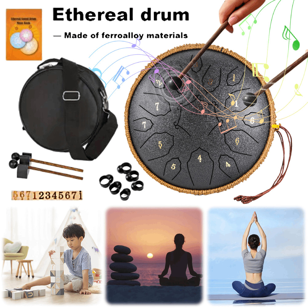 Steel Tongue Drum 15 Notes 12 Inch D-Key Panda Balmy Drum Percussion Instrument