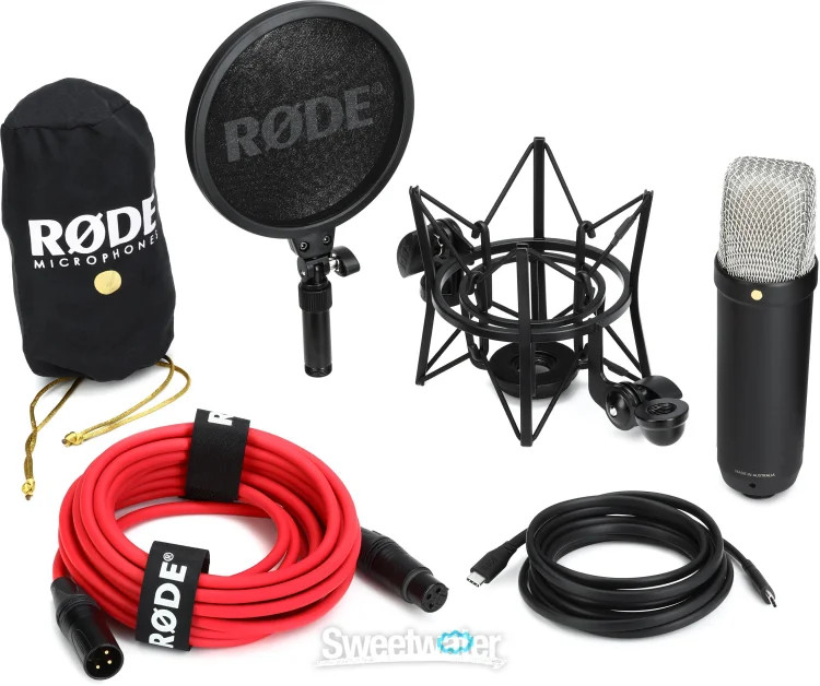Rode NT1 5th Generation Condenser Microphone with SM6 Shockmount and Pop Filter