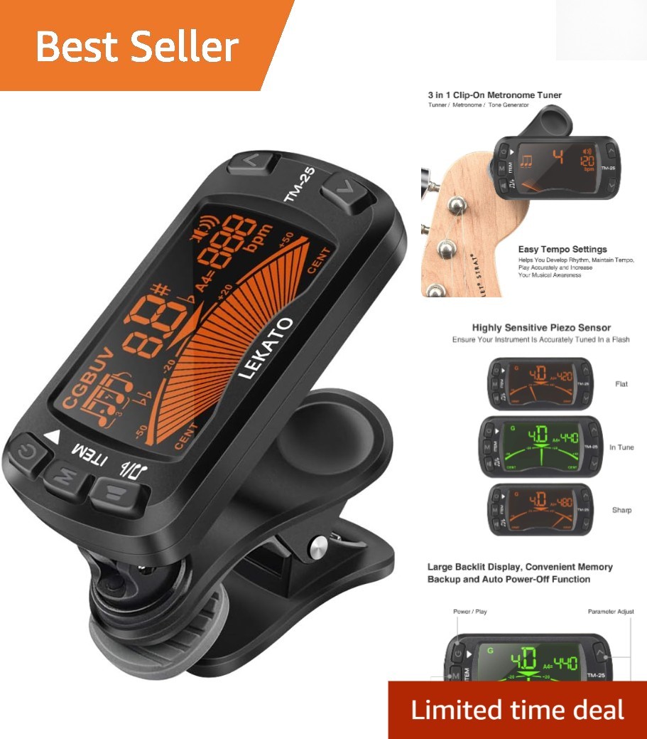 Professional 3-in-1 Clip Tuner and Metronome for All Instruments – LCD Display