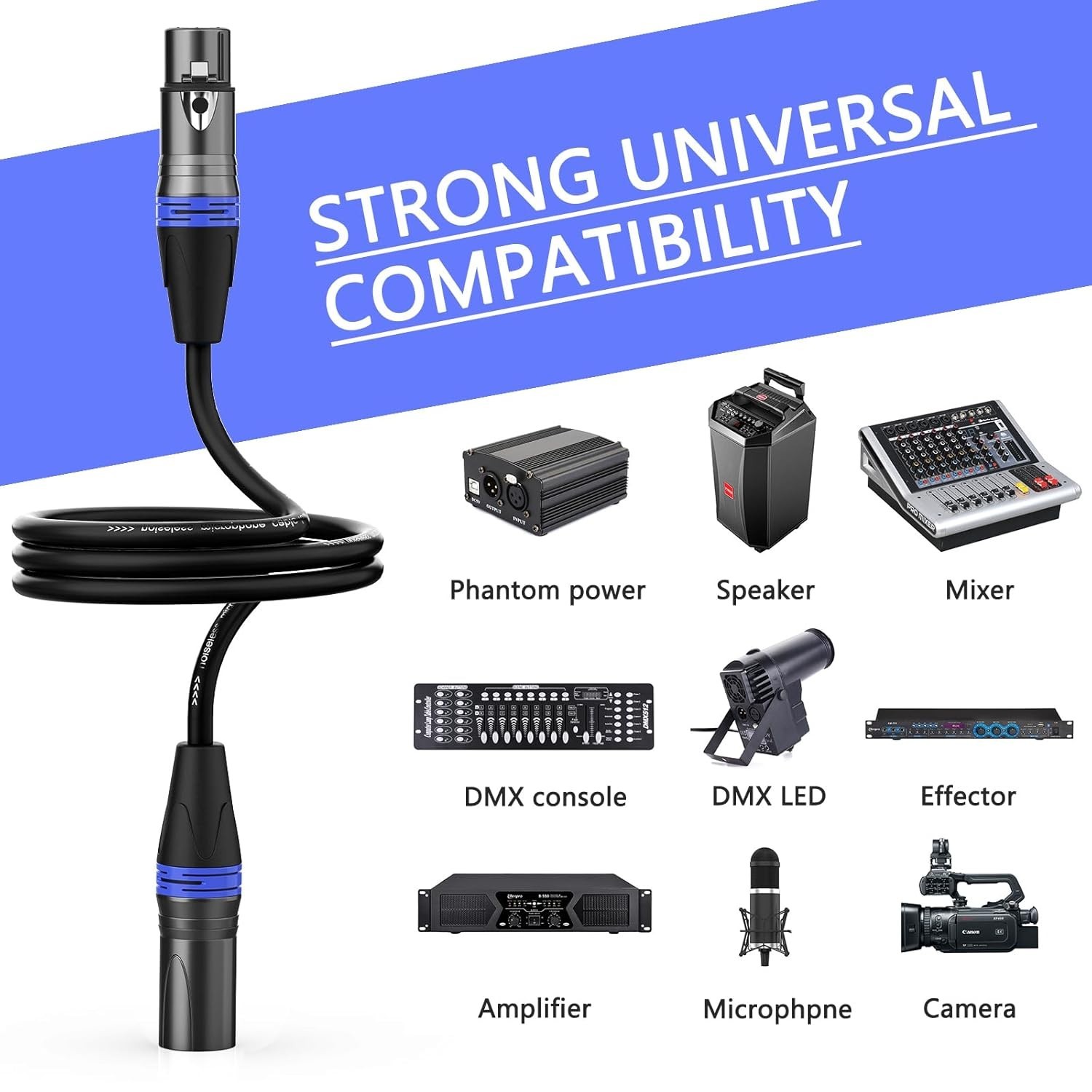 XLR Cables 25ft 6 Pack, Professional XLR Microphone Cable Male to Female, Gol…