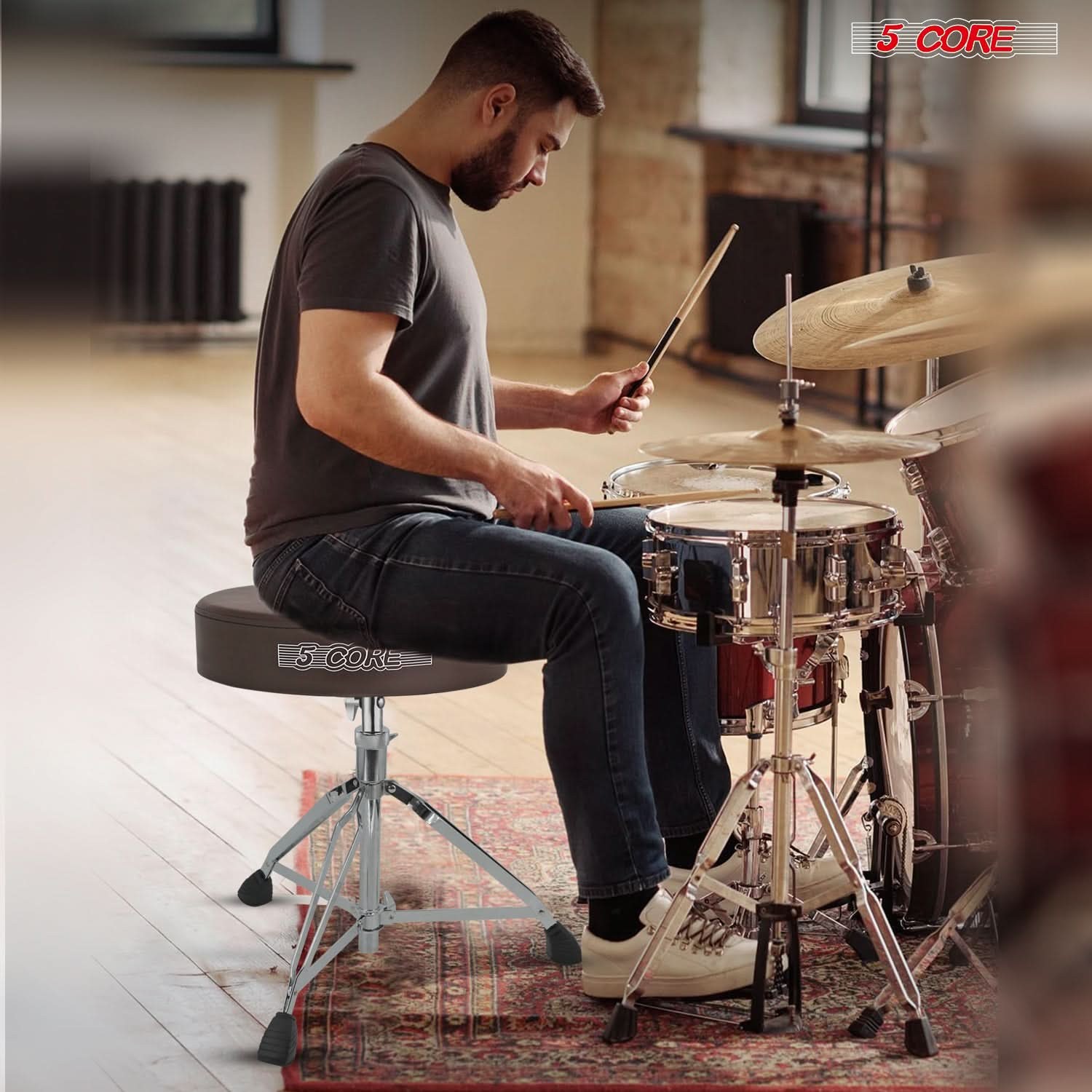 5Core Drum Throne Padded Adjustable Guitar Stool Drummer Seat for Adults & Kids