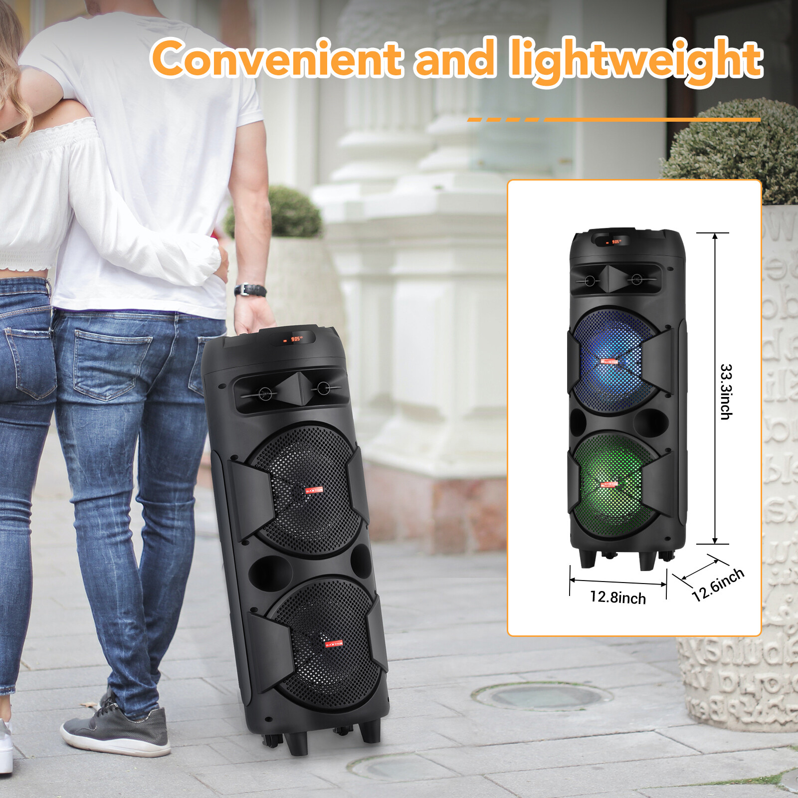 Dual 8″ BT Party Bluetooth Speaker System Big Led Portable Stereo Tailgate Loud