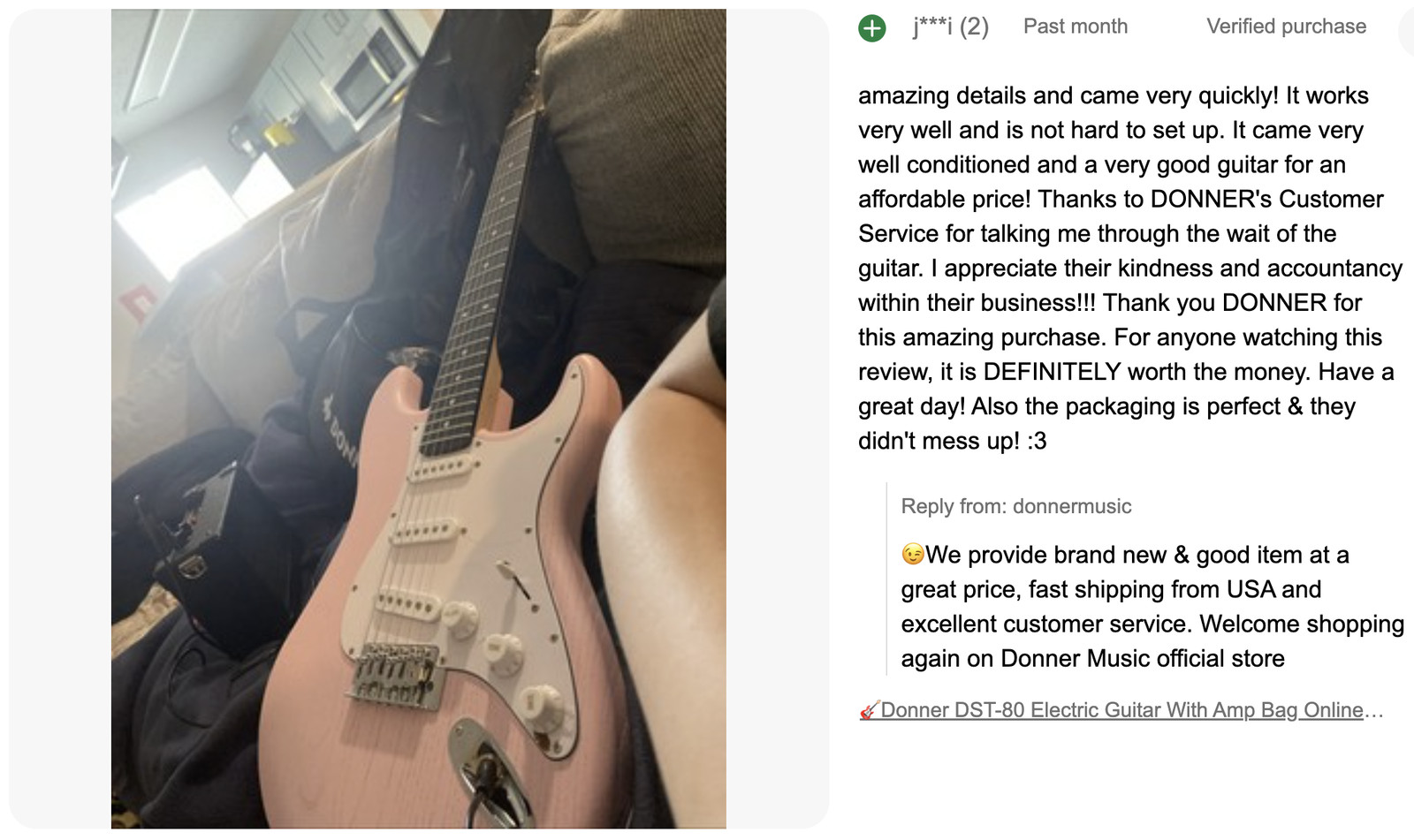 🎸 Donner DST-80 Electric Guitar With Amplifier & Accessories SSS Pickup | Pink