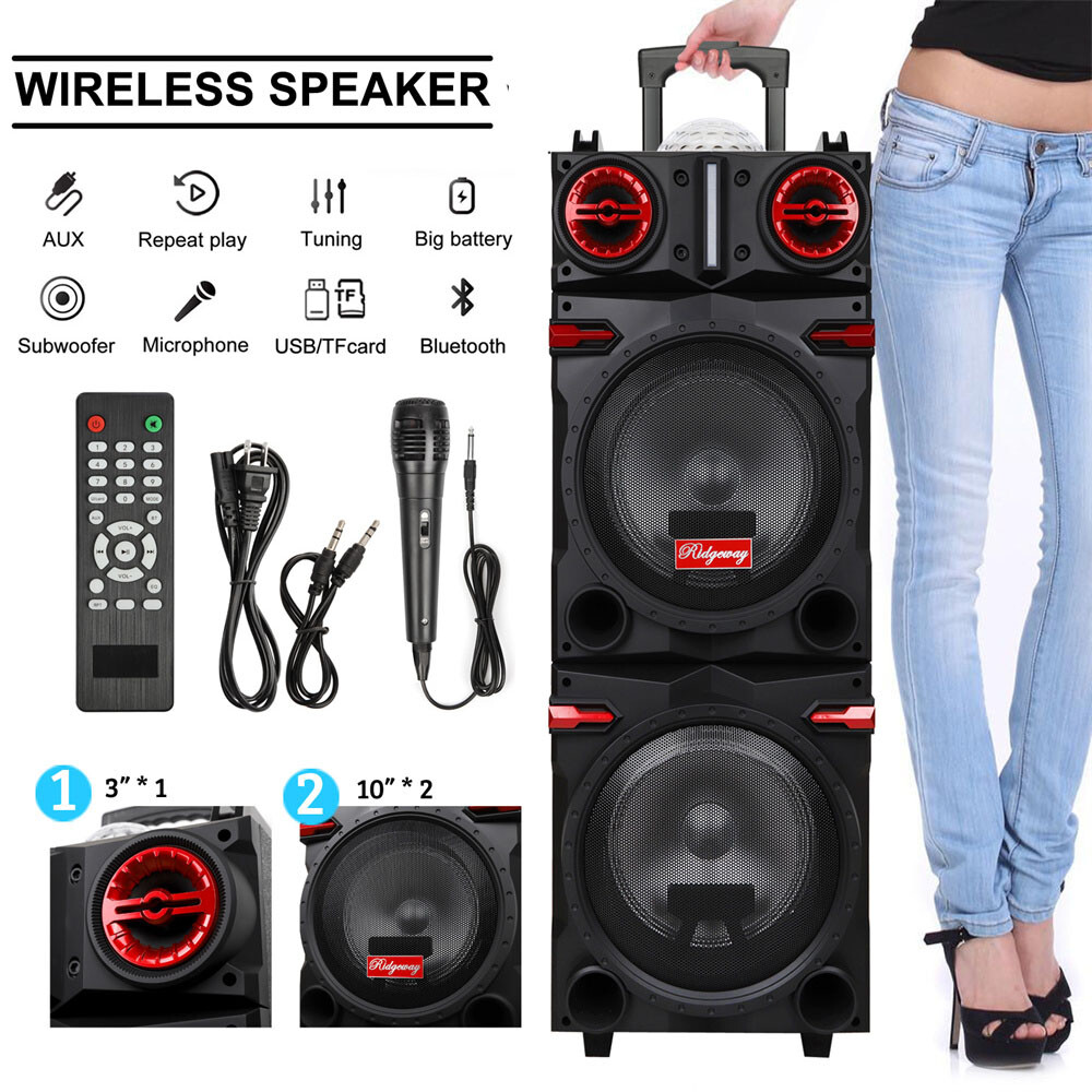 9000W Dual 10″ Subwoofer Bluetooth Speaker Rechargable w/LED DJ FM Party Karaok