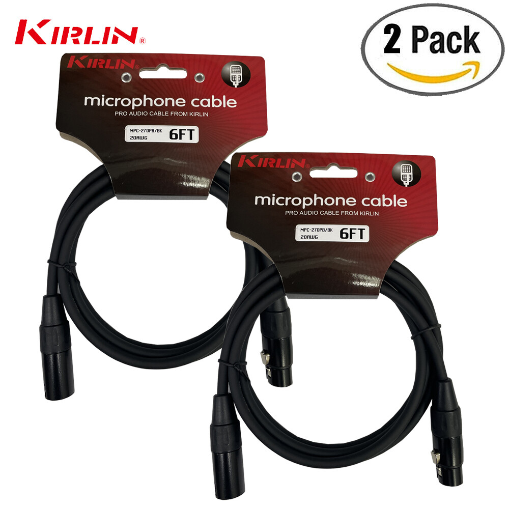 2-PACK Kirlin 6FT XLR Male/Female 20AWG Microphone Audio Cable Black NEW