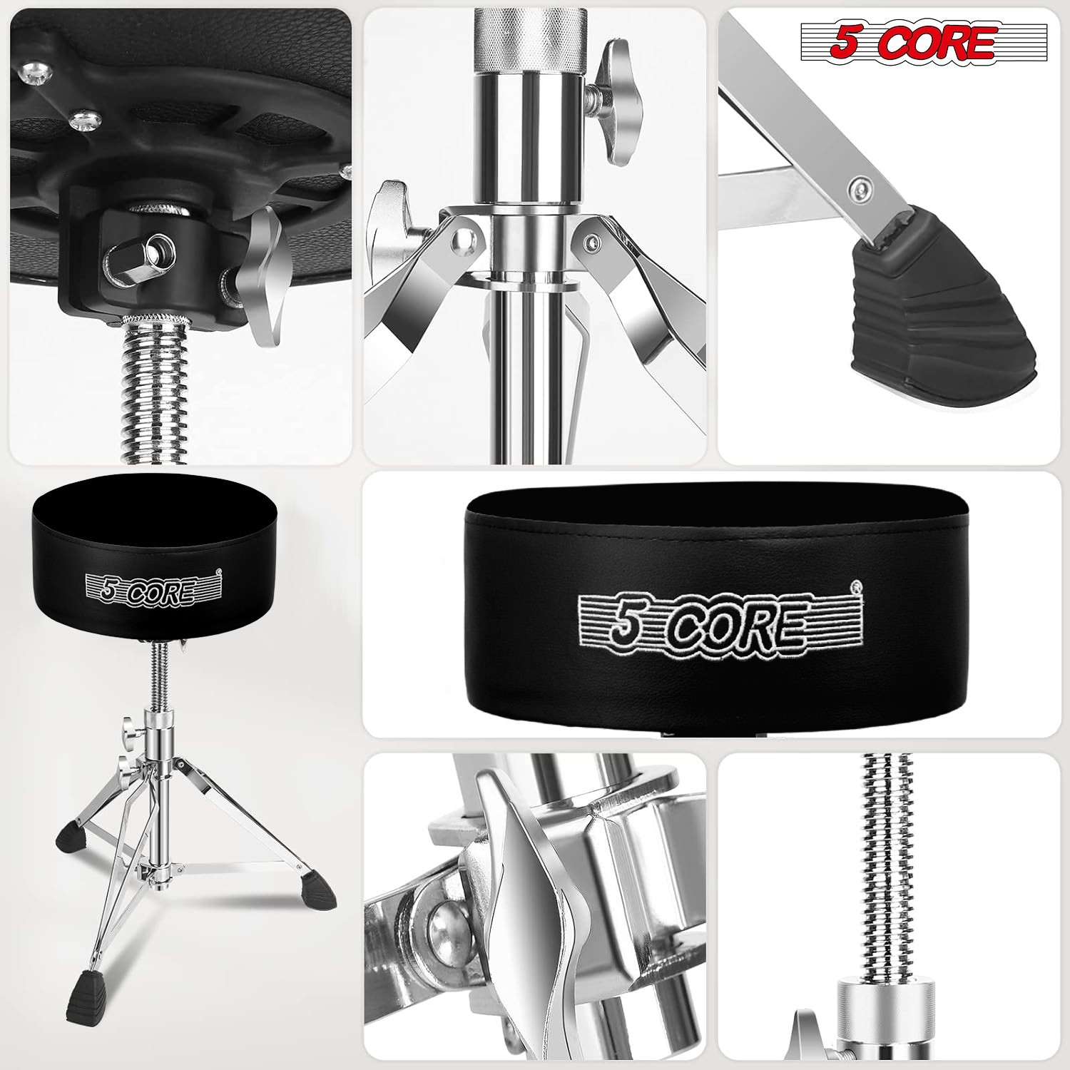5Core Drum Throne Padded Guitar Stool Swivel Adjustable Drummer Seat Music Chair