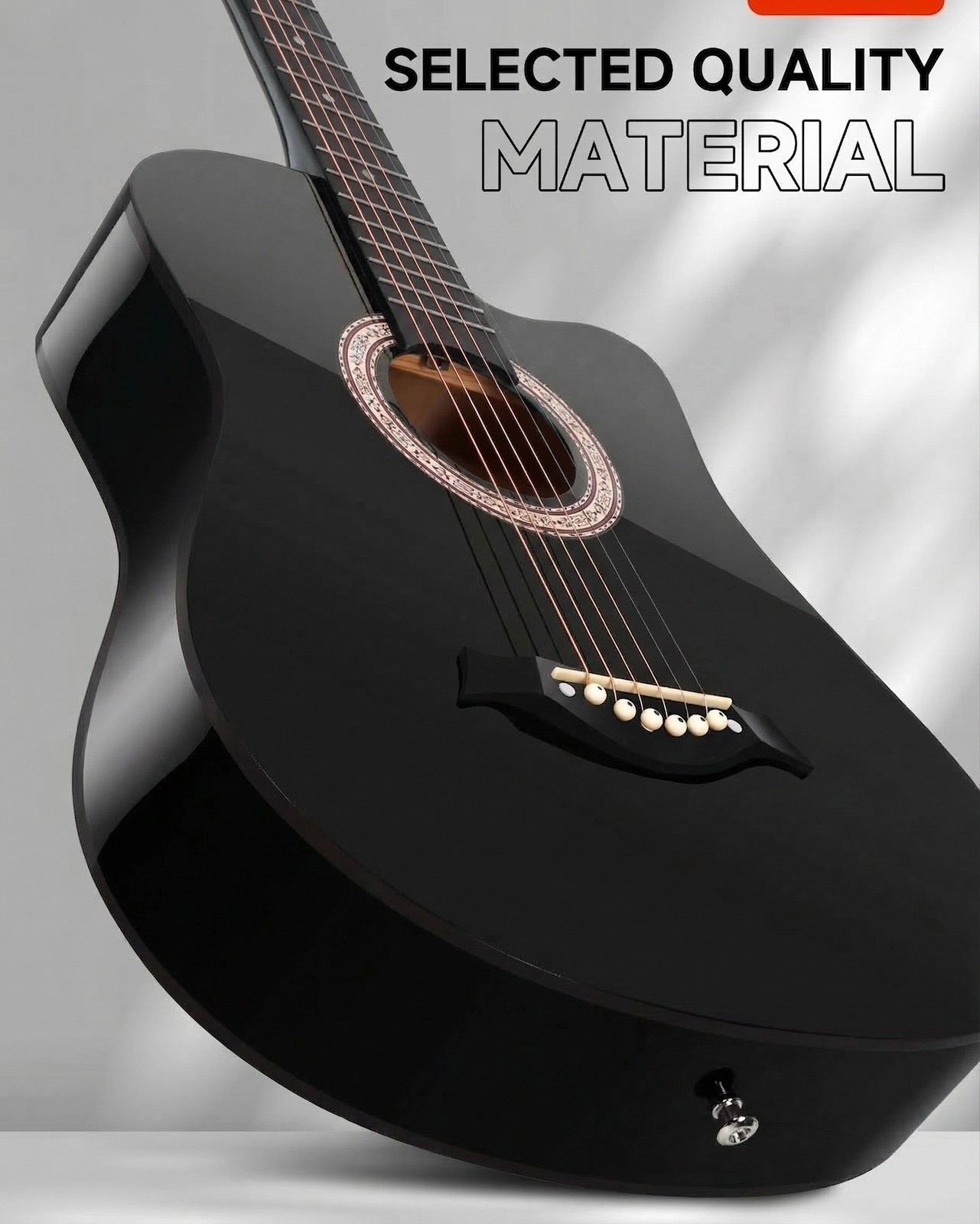 Moukey 38″ Acoustic Guitar Bundle Basswood With Strap Gig Bag Pick String Black