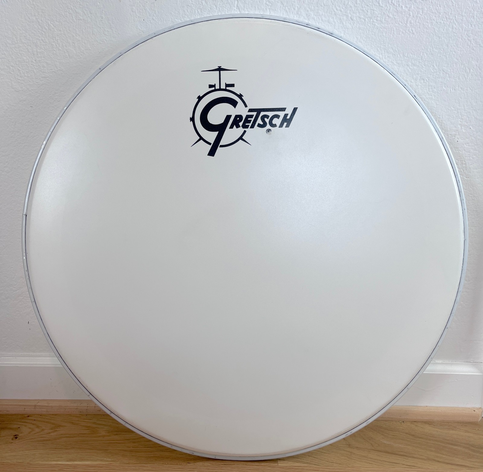 GRETSCH 24″ Stock Bass Kick Drum Head Factory Logo White Coated Resonant Front