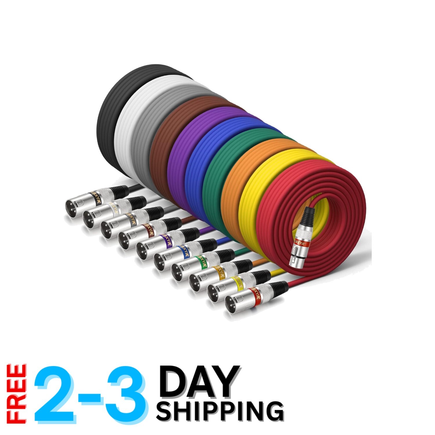 10-Pack XLR Microphone Cables – 25ft with Color-Coded Durable Braided Design