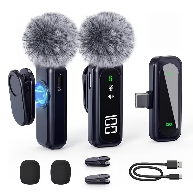 Professional Wireless Lavalier Microphone with Digital Battery Display