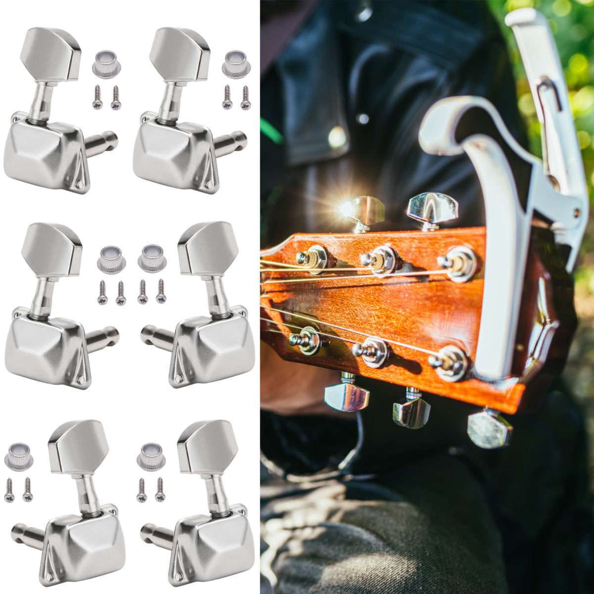 3R3L Semi-Closed Guitar Tuning Keys Pegs Machine Heads Tuners for Acoustic Tuner
