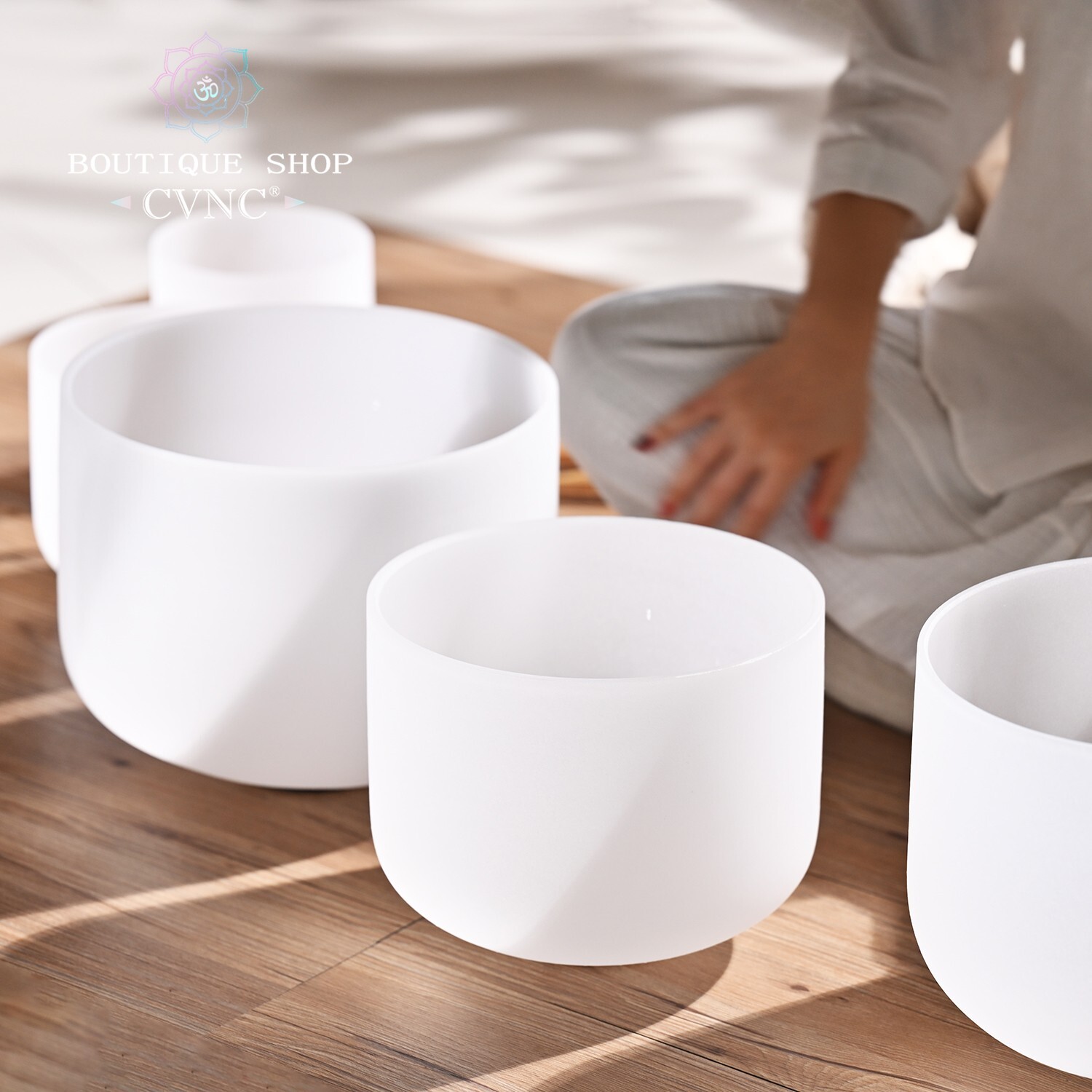 CVNC 432HZ 6-12″ White Quartz Crystal Singing Bowl Set Sound Healing Bath Yoga