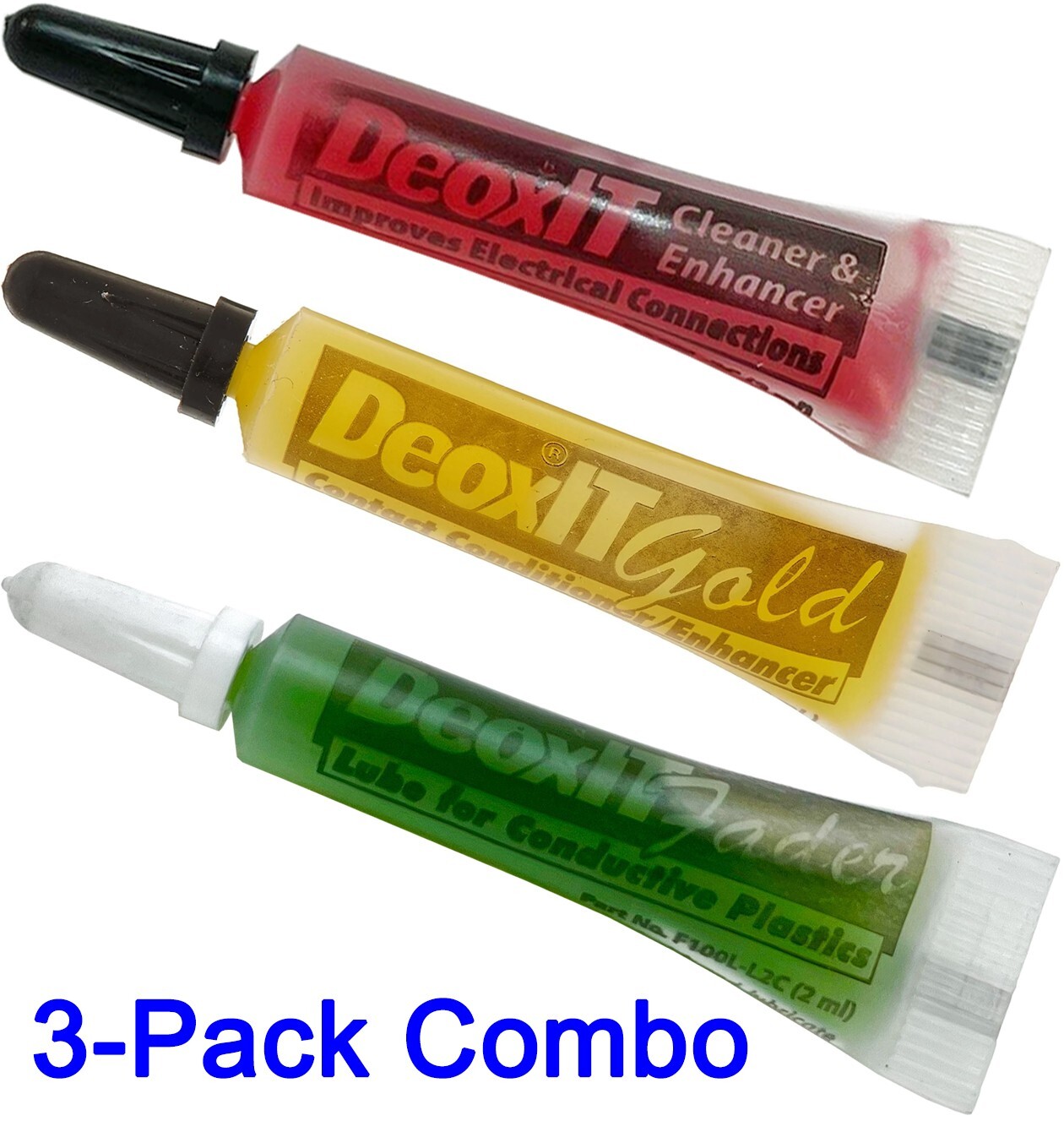 3 pck Combo – FRESH STOCK DeoxIT® 100% solutions, 2mL Squeeze Tube D/G/F series