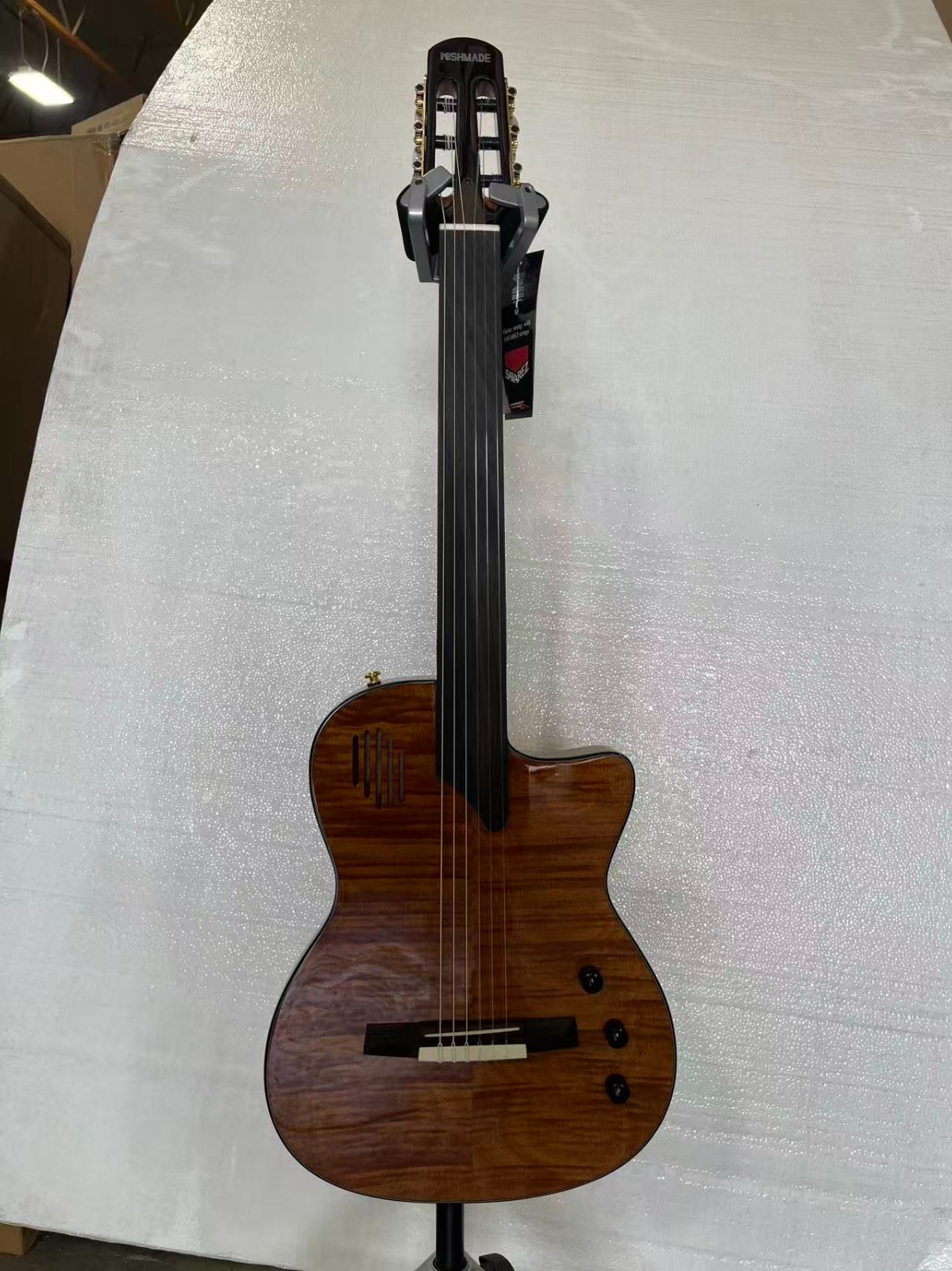 Used Item Fretless Silent Classical Guitar, Solid Flame Mahogany top Solid