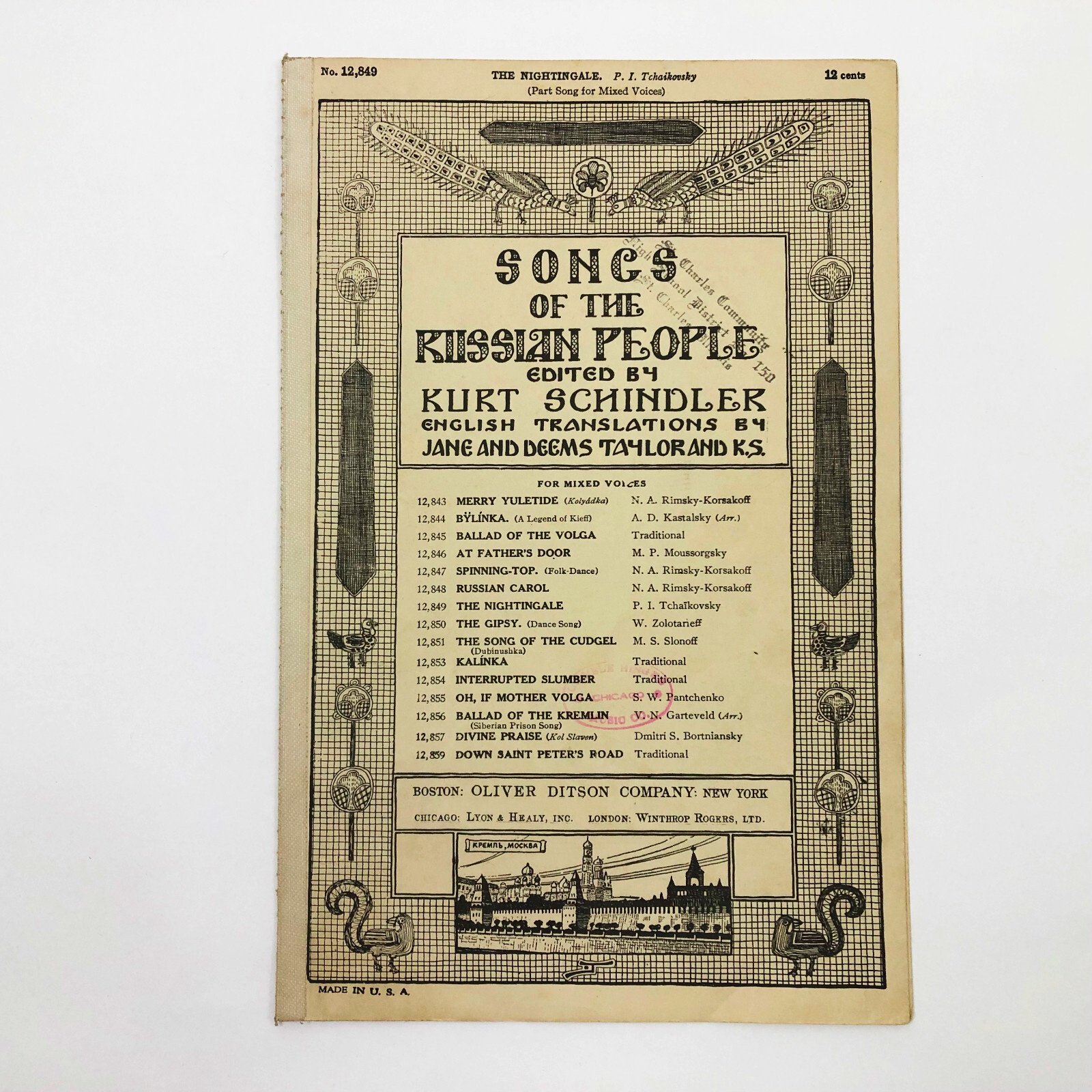 Tchaiskovsky 1915 Songs of the Russian People and 1902 None But The Lonely Heart