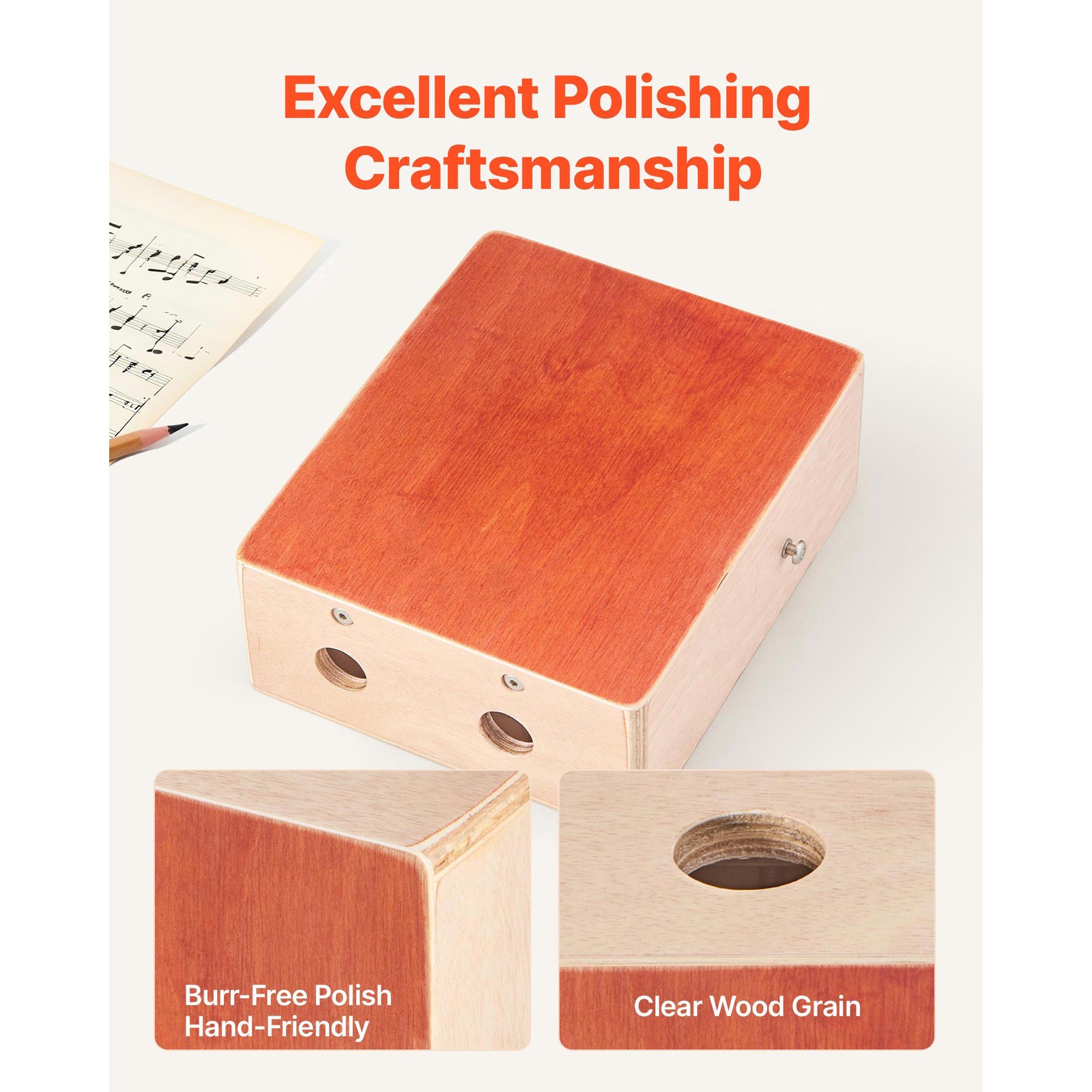 Cajon Box Drum Wood Percussion Instrument with Guitar Strings Travel Bag Strap