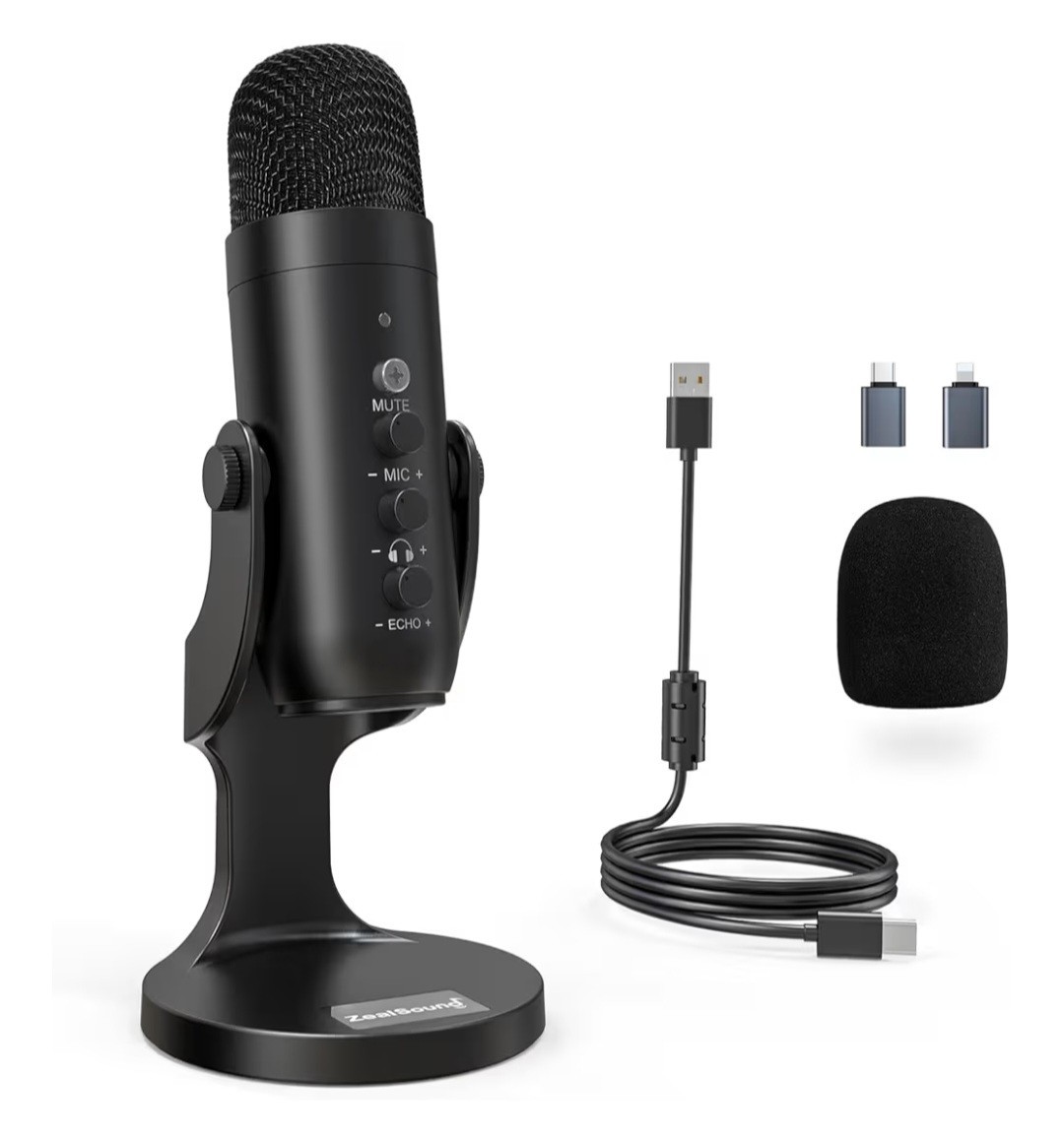 Podcast Microphone for PC Noise Cancellation USB Mic w/ Gain & Volume Adjustment