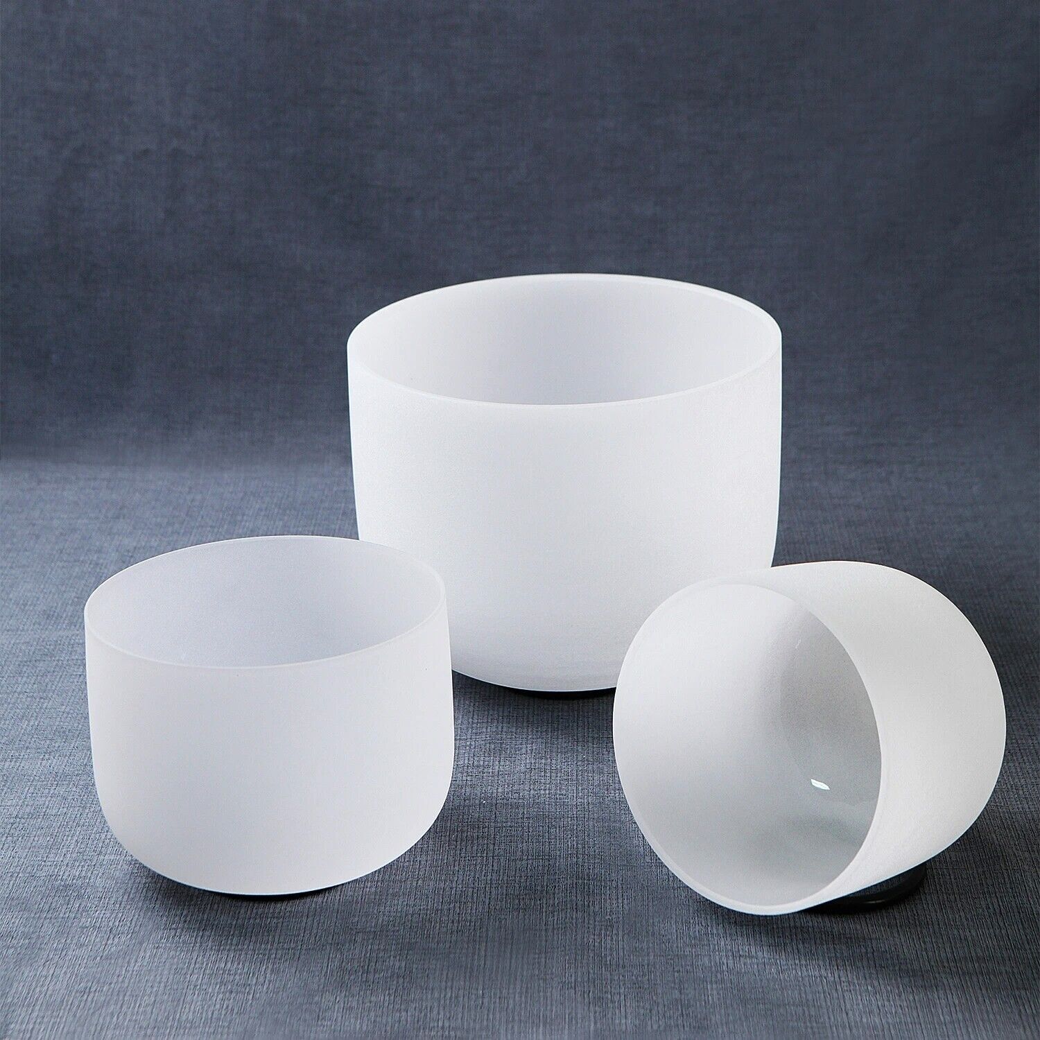 3Pcs 432Hz White 6″A 8″F 10″C Set Frosted Crystal Singing Bowl Chakra W/ Case