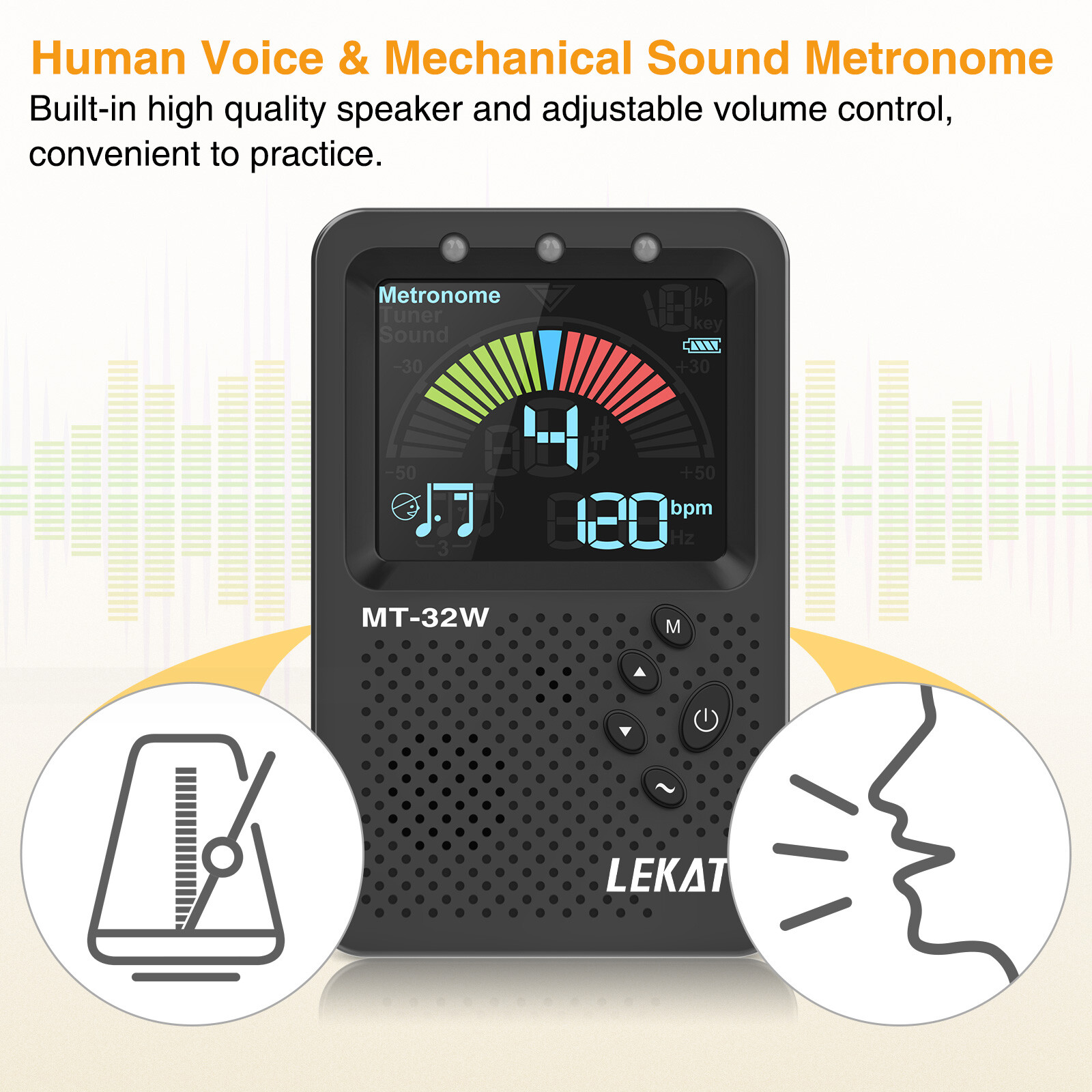 LEKATO 3 In 1 Digital Metronome Tuner Tone Generator w/ Vocal Count for Guitar