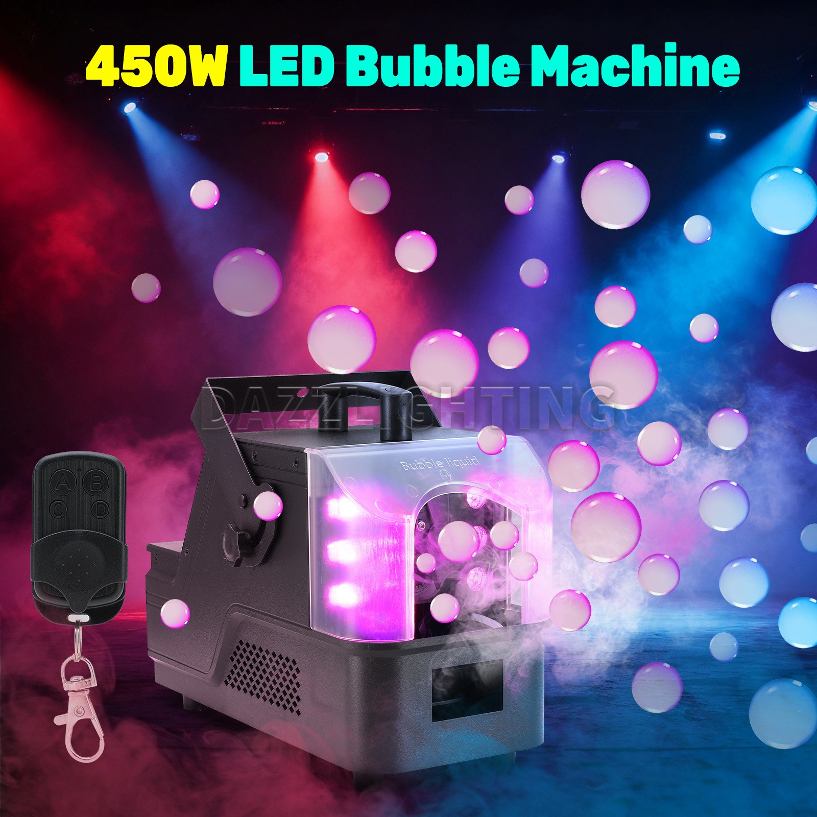 PAIDUN 3In1 RGB LED Bubble Blower Maker Fog Smoke Machine w/ Remote Controller