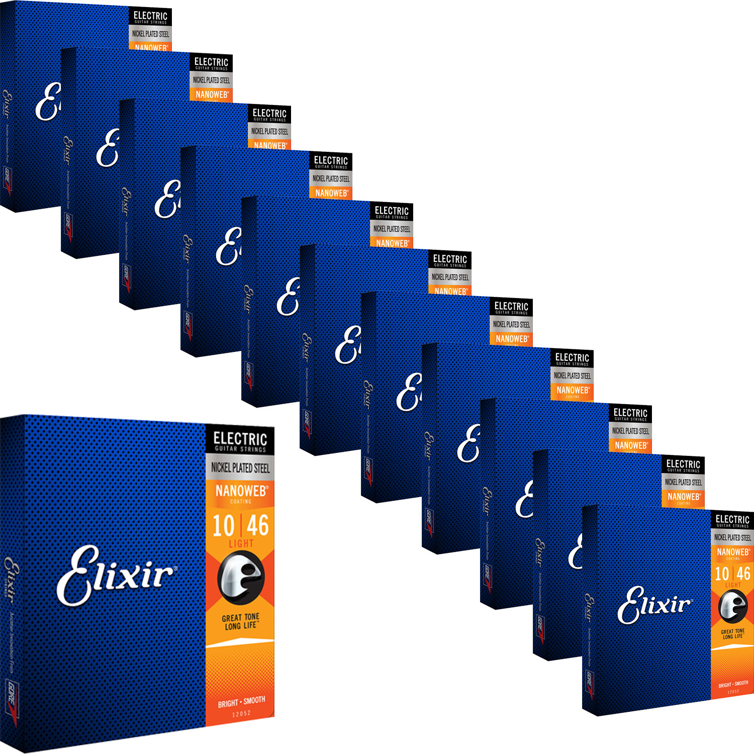 12 Sets Elixir Light NANOWEB Electric Guitar Strings 12052 10-46