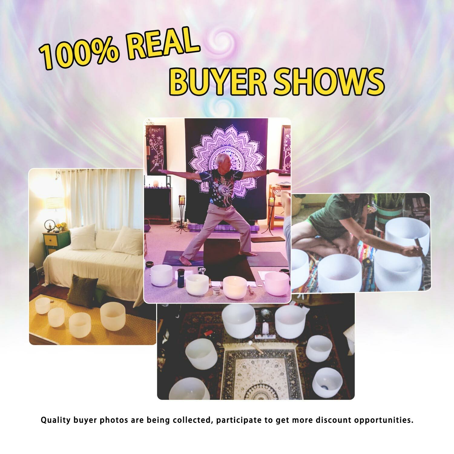 432Hz 6″-12″ Set of 7 Chakra Frosted Quartz Crystal Singing Bowl Sound Heal Bags