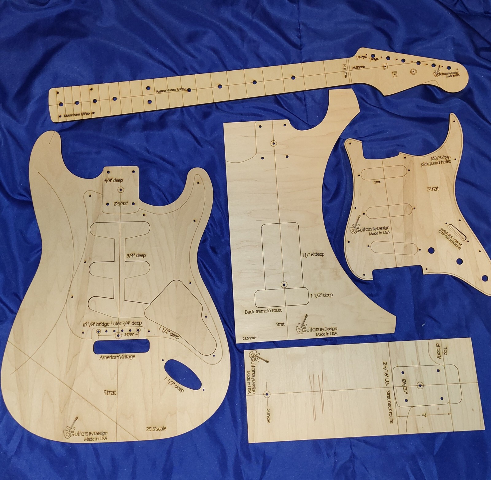 Guitar Body, Neck &Pickguard Router Template Set 4Standard Strat Parts 3ply STS