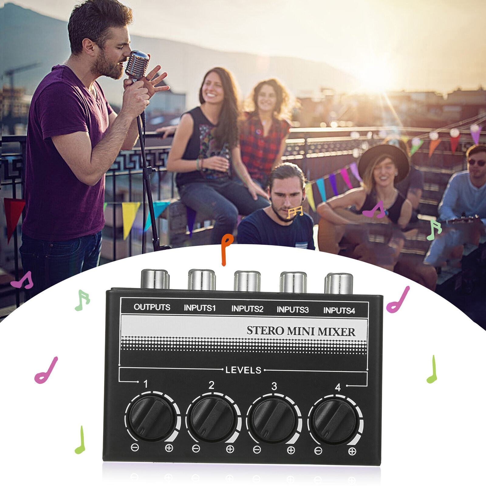 Mini Stereo 4 Channel Passive Mixer RCA Portable Audio Mixer 1 in 4 Out New