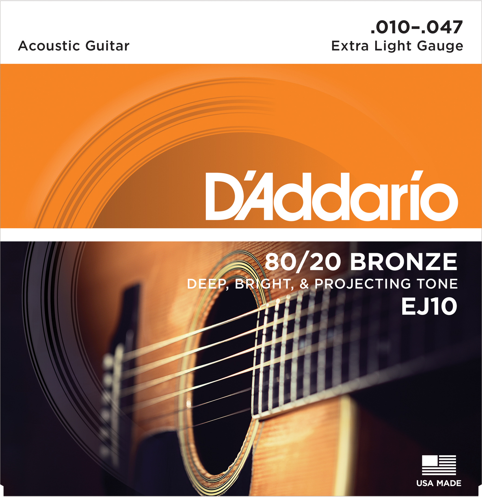 5 Sets D’Addario EJ10 80/20 Bronze Acoustic Guitar Strings Extra Light 10-47