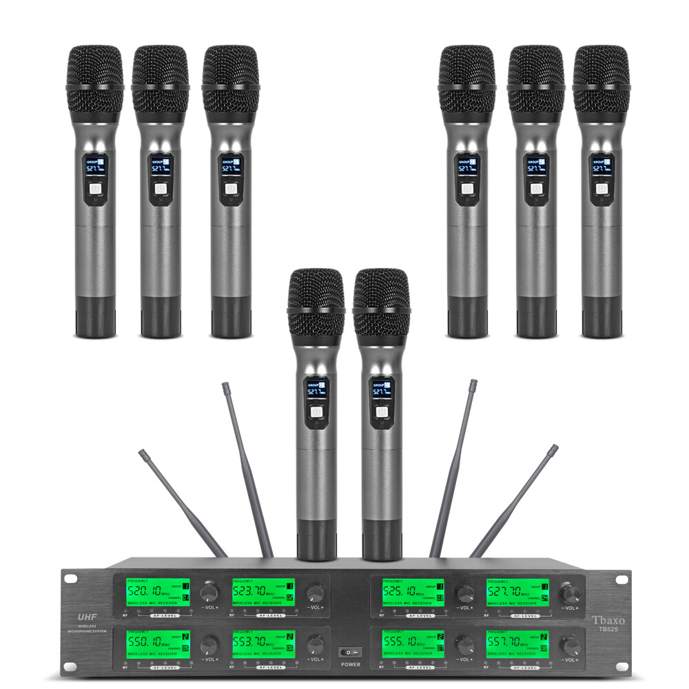 8 Channel Pro Audio Wireless Microphone System UHF 8 Handheld Metal Dynamic Mic