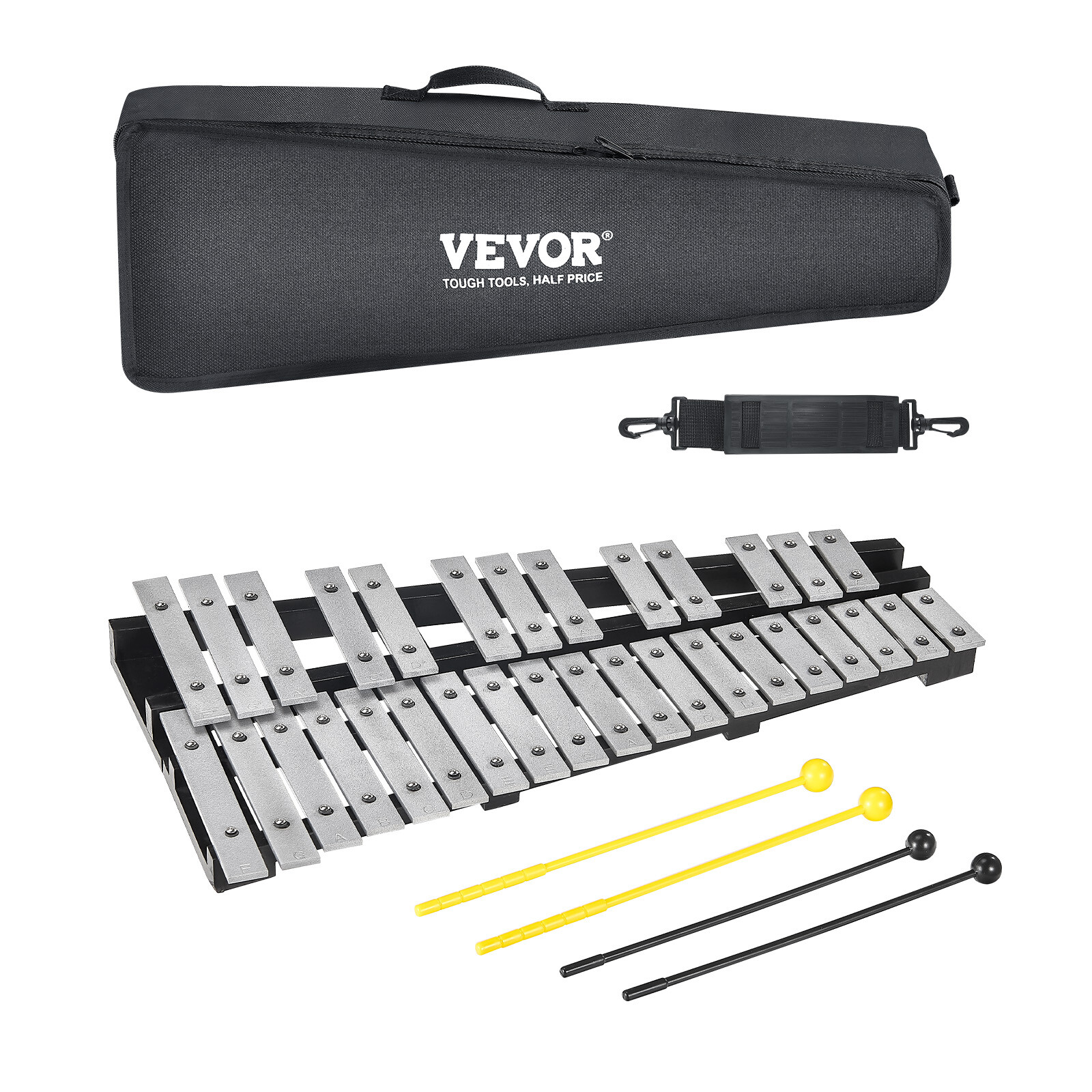 VEVOR 30 Note Glockenspiel Xylophone Bell Kit with Mallets, Drum Sticks and Bag